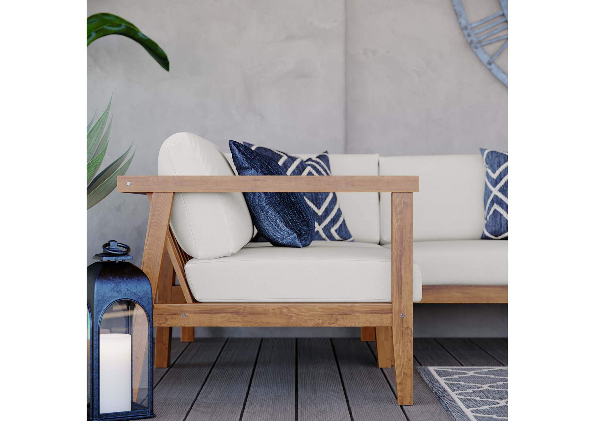 Natural White Bayport Outdoor Patio Teak Wood 3-Piece Sectional Sofa Set,Modway