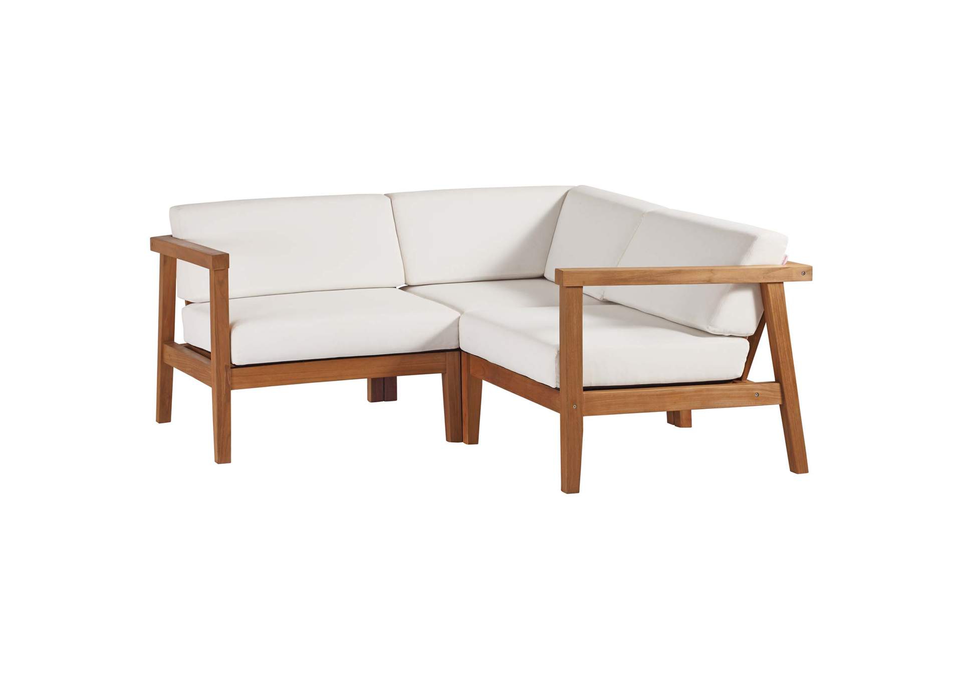 Natural White Bayport Outdoor Patio Teak Wood 3-Piece Sectional Sofa Set,Modway