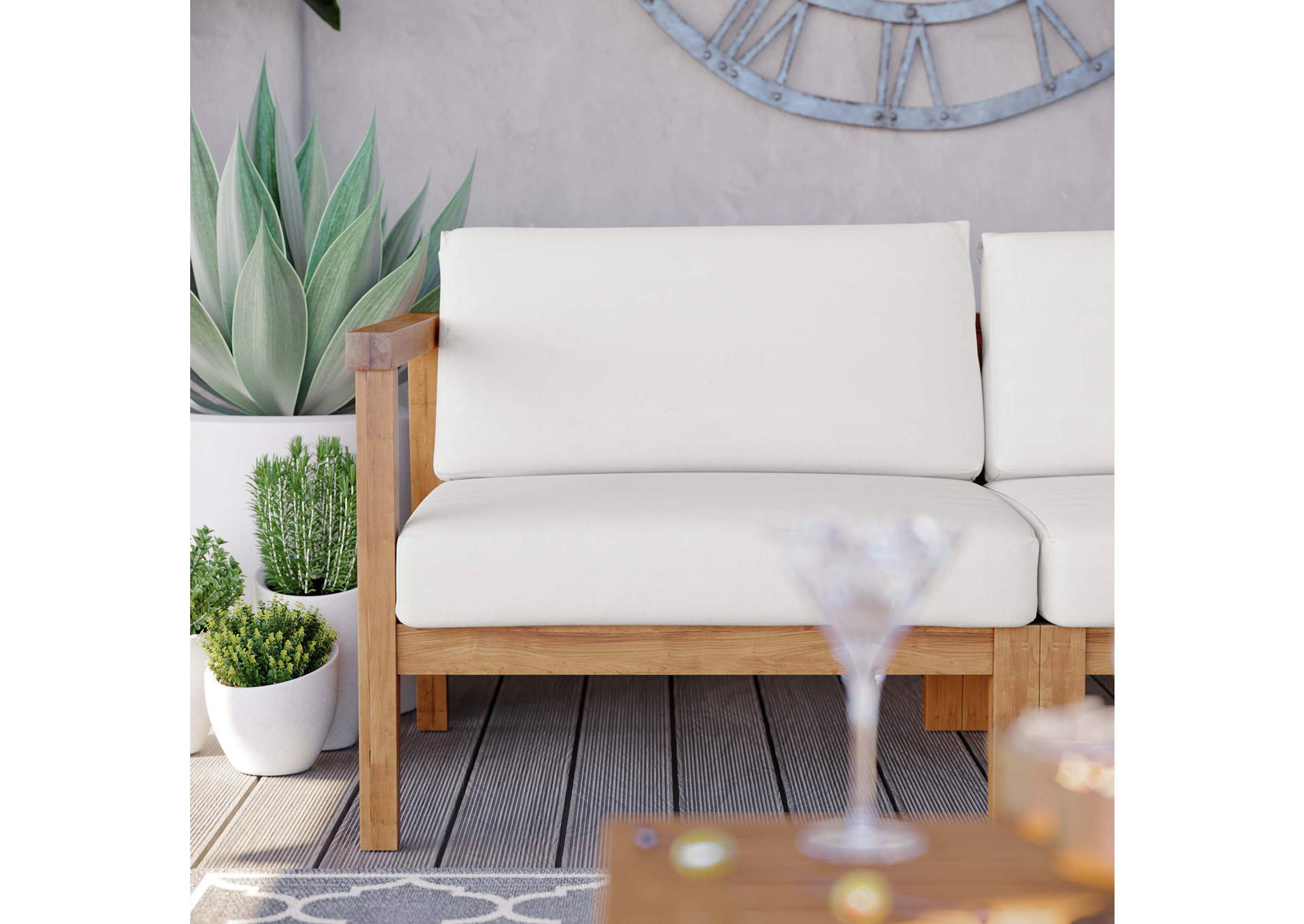 Natural White Bayport Outdoor Patio Teak Wood 2-Seater Loveseat,Modway