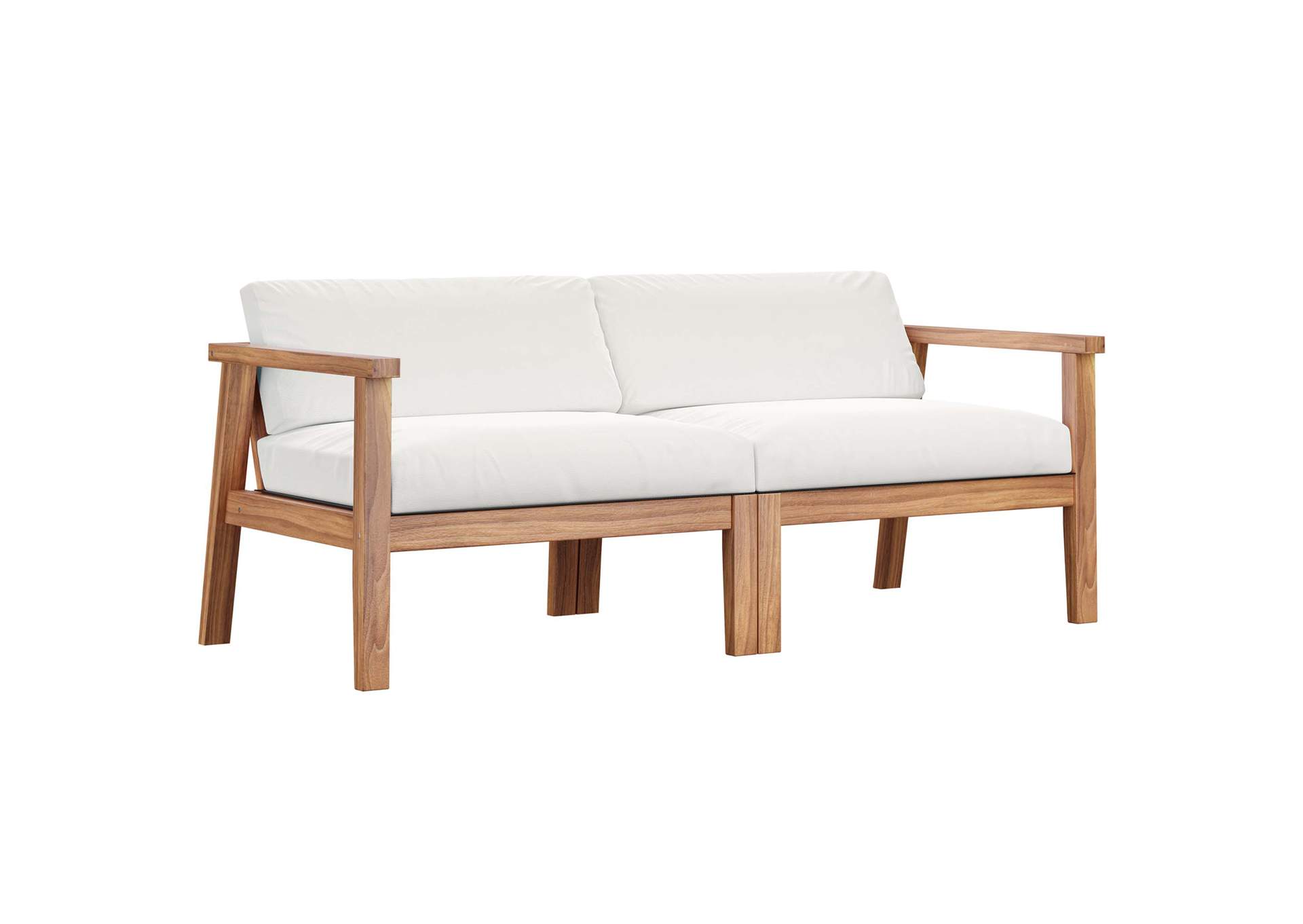 Natural White Bayport Outdoor Patio Teak Wood 2-Seater Loveseat,Modway