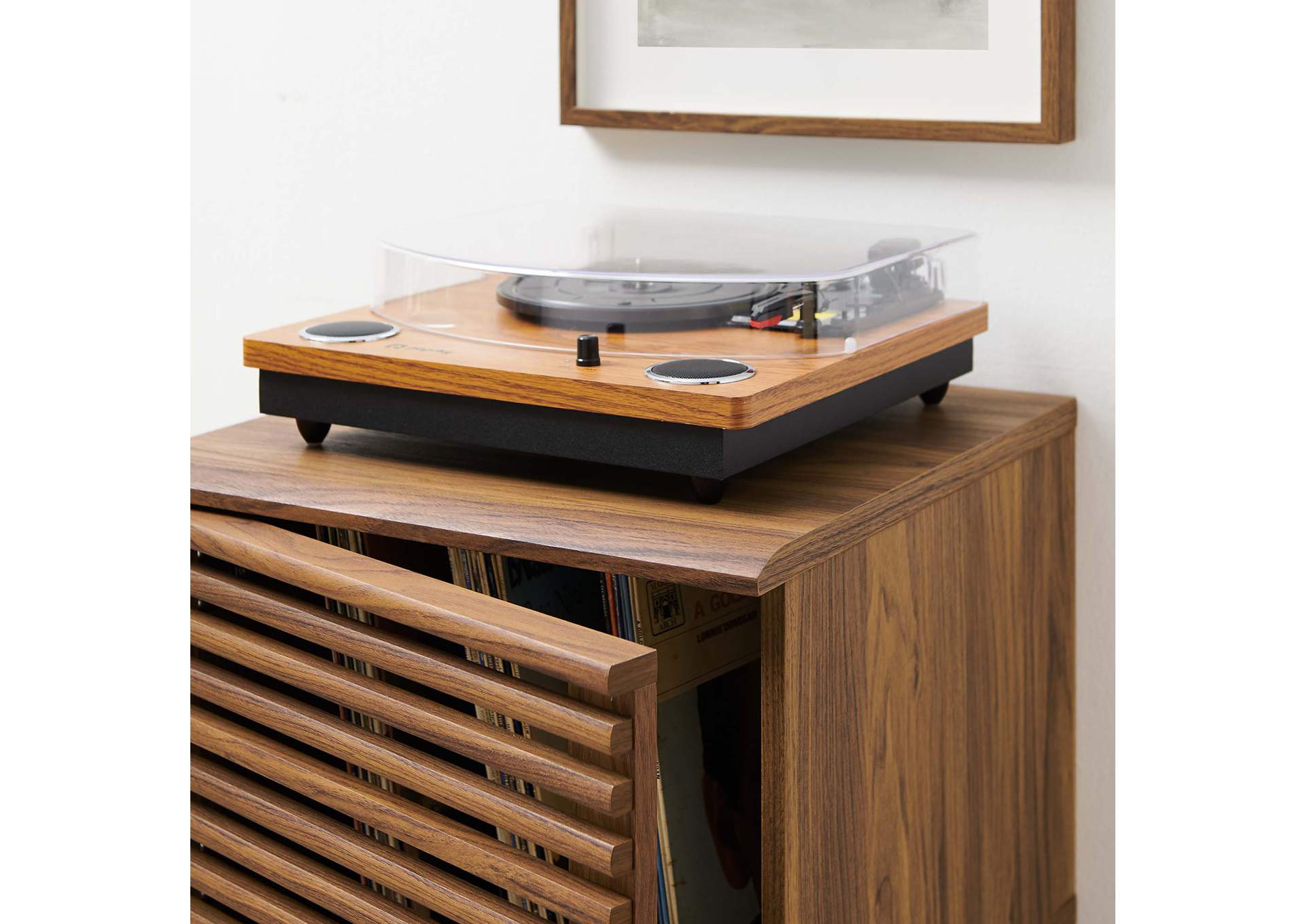 Walnut Render Vinyl Record Display Stand,Modway