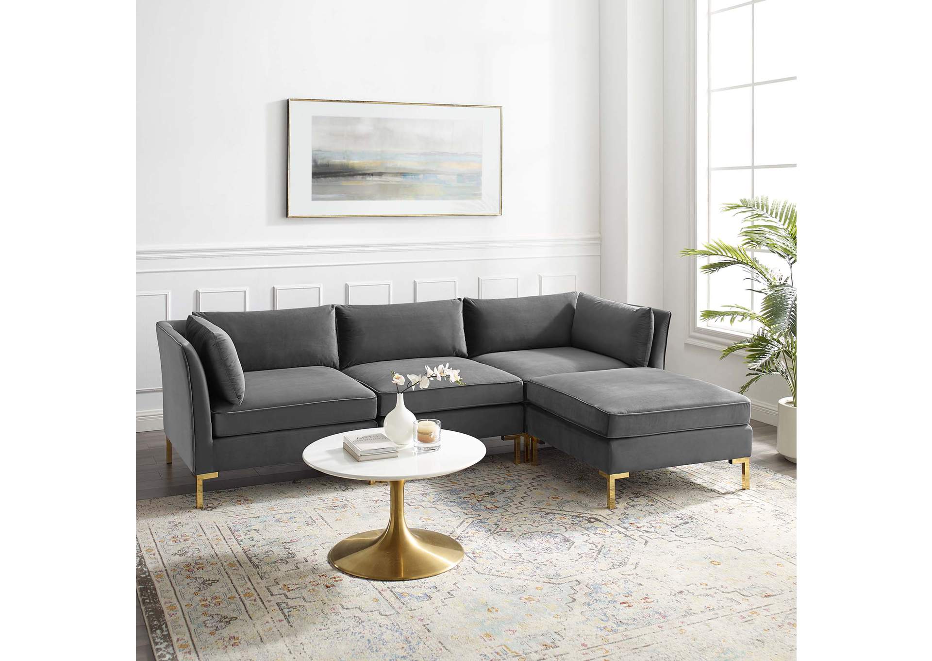 Gray Ardent 4-Piece Performance Velvet Sectional Sofa,Modway