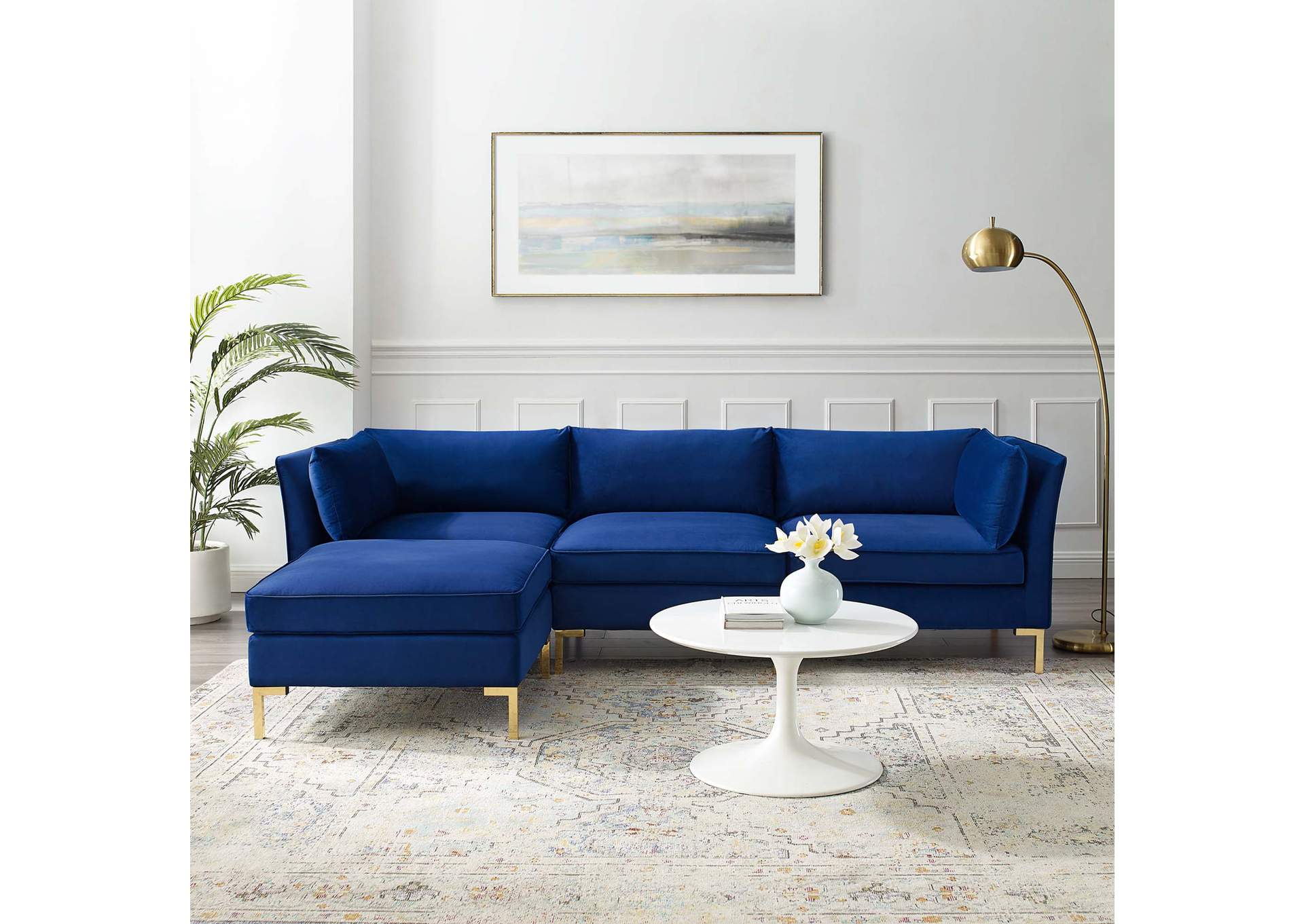 Navy Ardent 4-Piece Performance Velvet Sectional Sofa,Modway