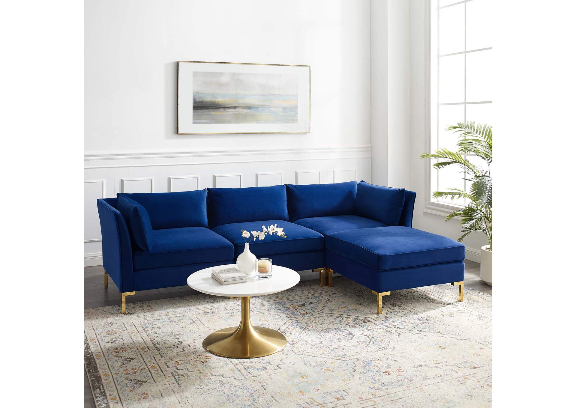 Navy Ardent 4-Piece Performance Velvet Sectional Sofa,Modway