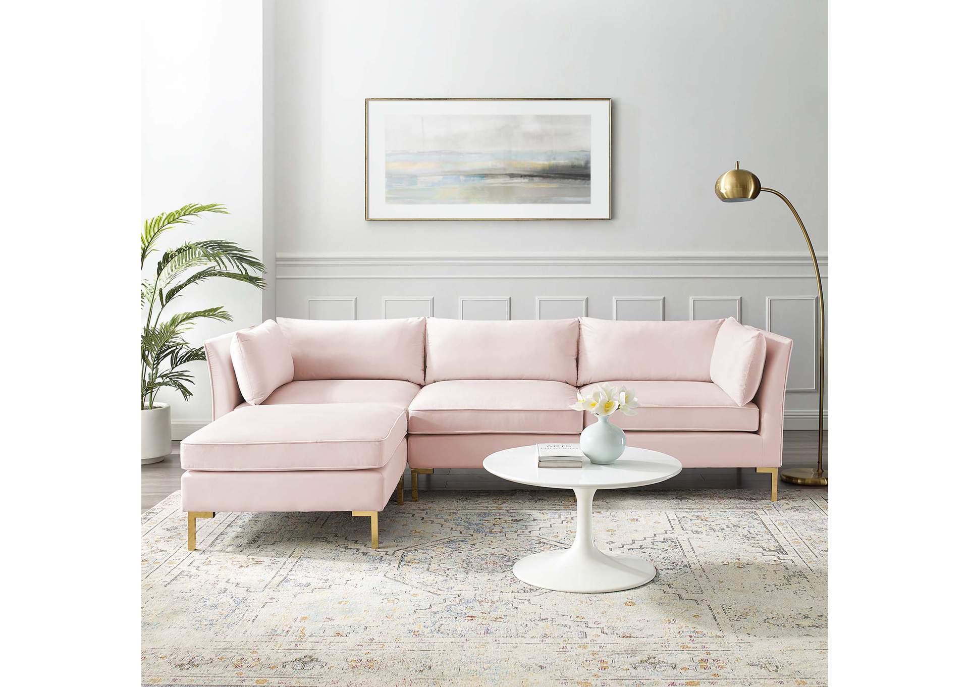 Pink Ardent 4-Piece Performance Velvet Sectional Sofa,Modway