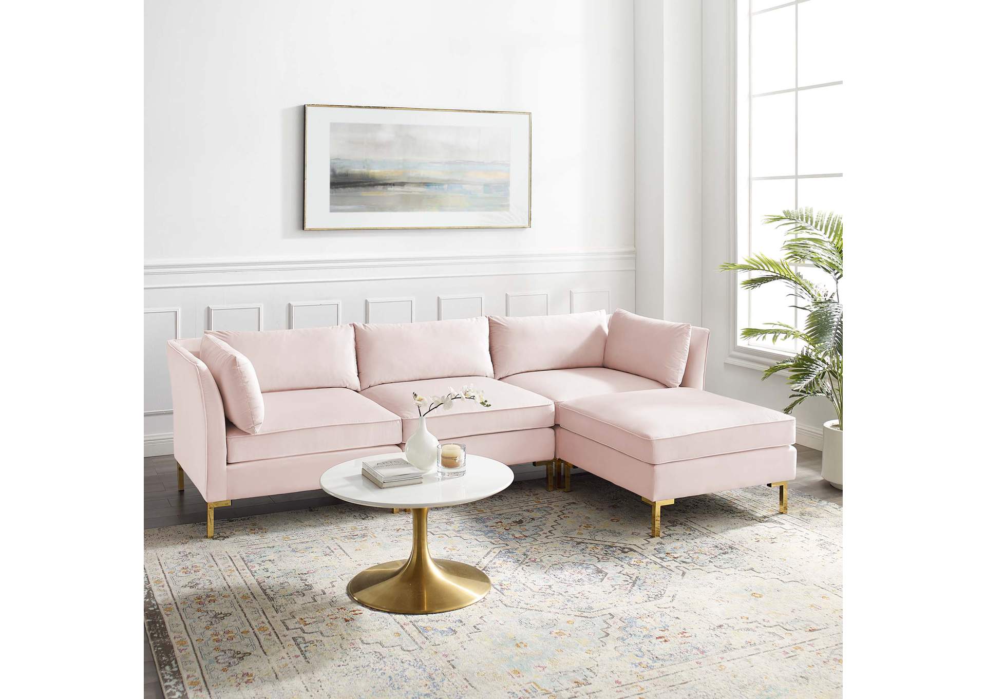 Pink Ardent 4-Piece Performance Velvet Sectional Sofa,Modway