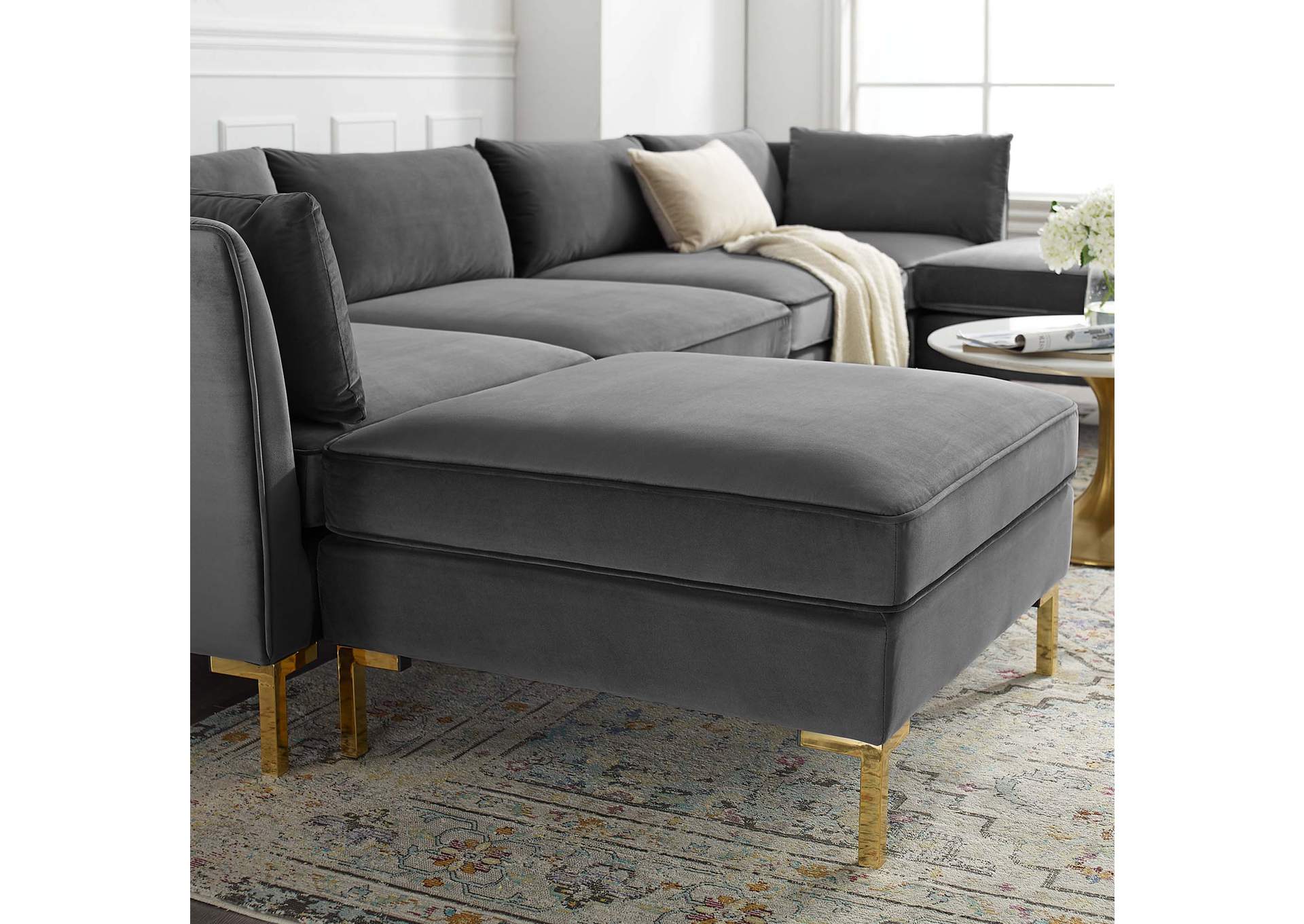 Gray Ardent 6-Piece Performance Velvet Sectional Sofa,Modway