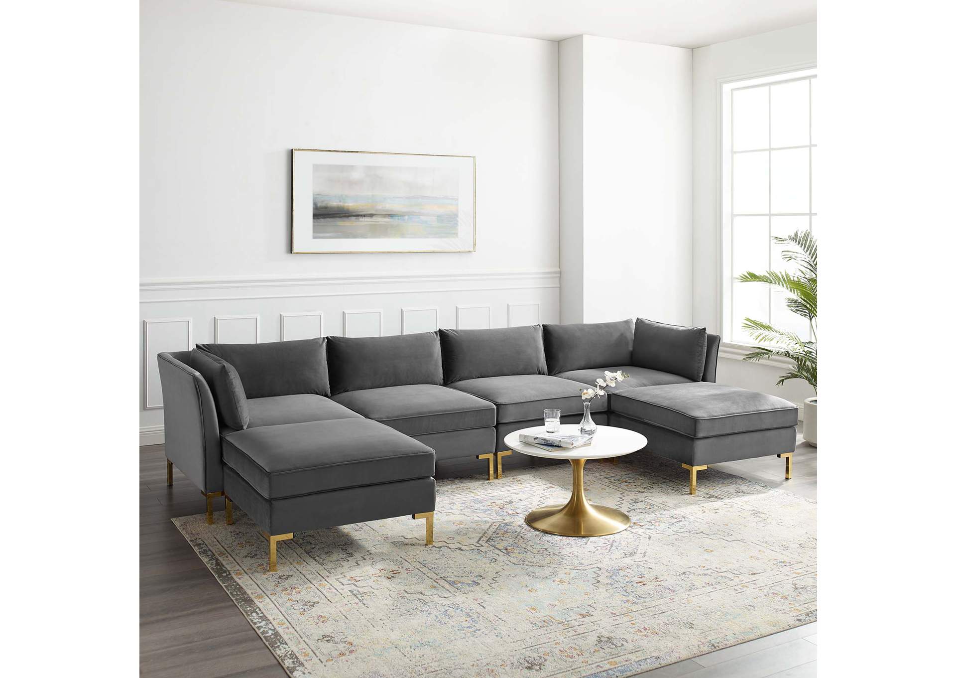 Gray Ardent 6-Piece Performance Velvet Sectional Sofa,Modway