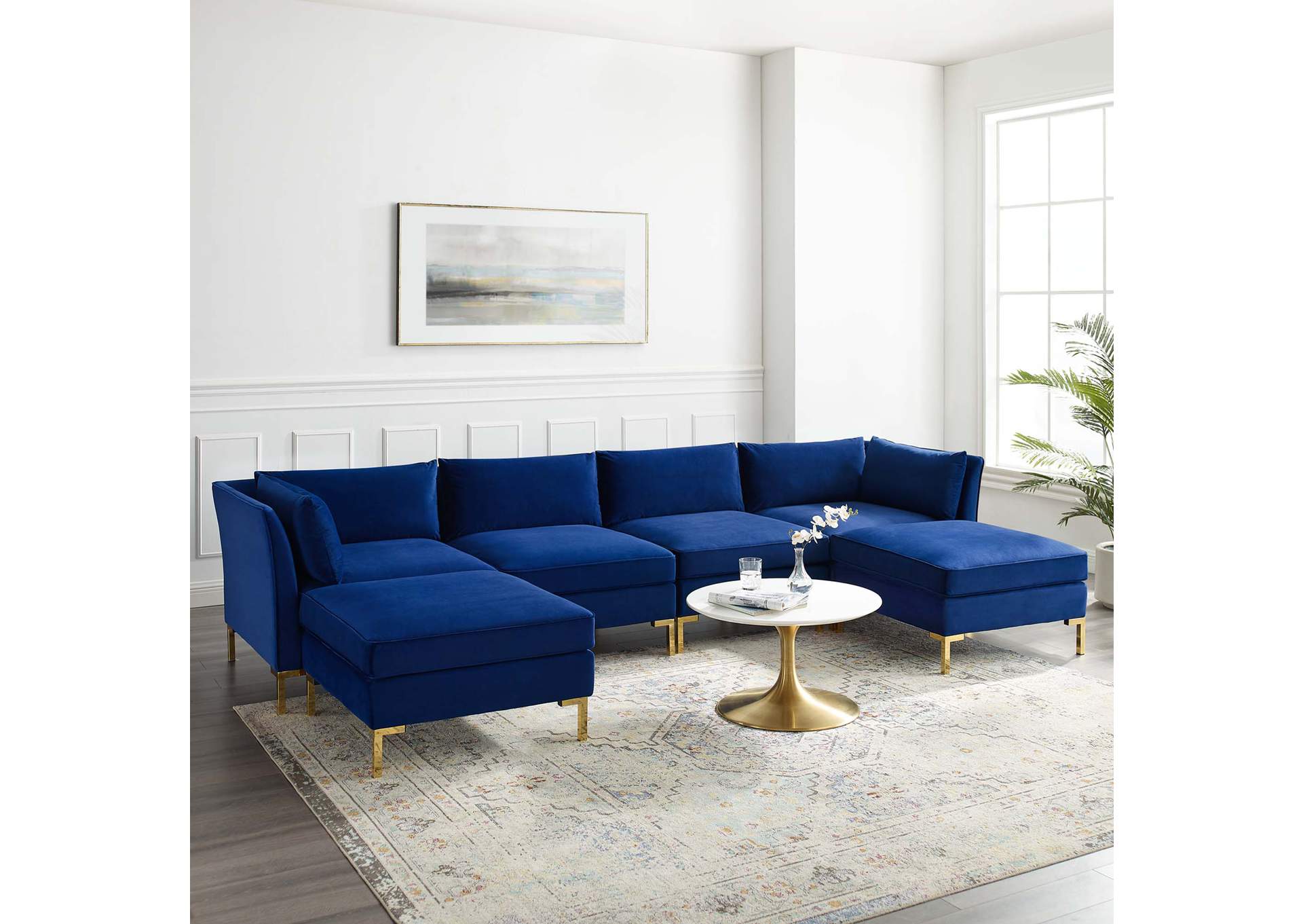 Navy Ardent 6-Piece Performance Velvet Sectional Sofa,Modway