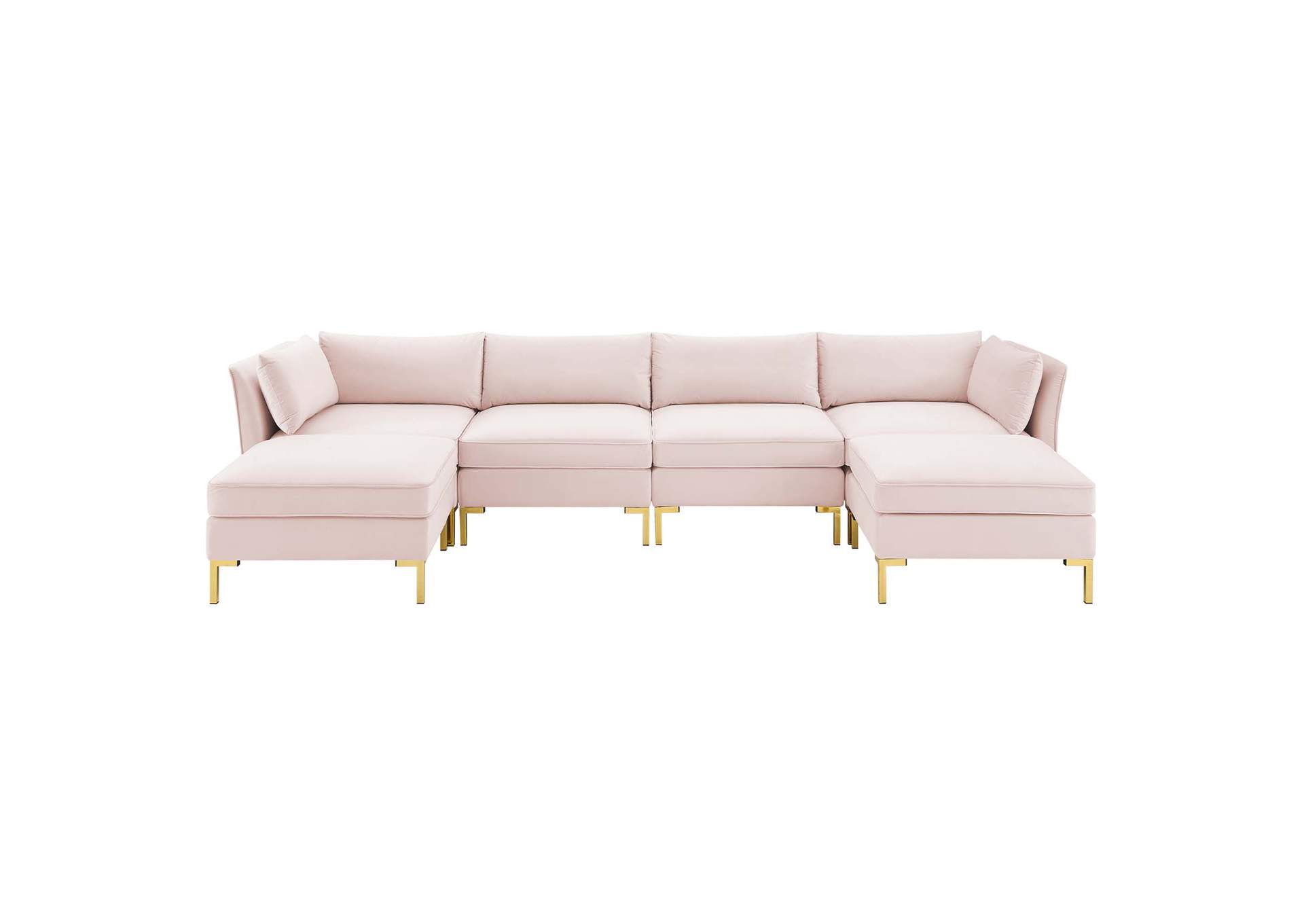 Pink Ardent 6-Piece Performance Velvet Sectional Sofa,Modway