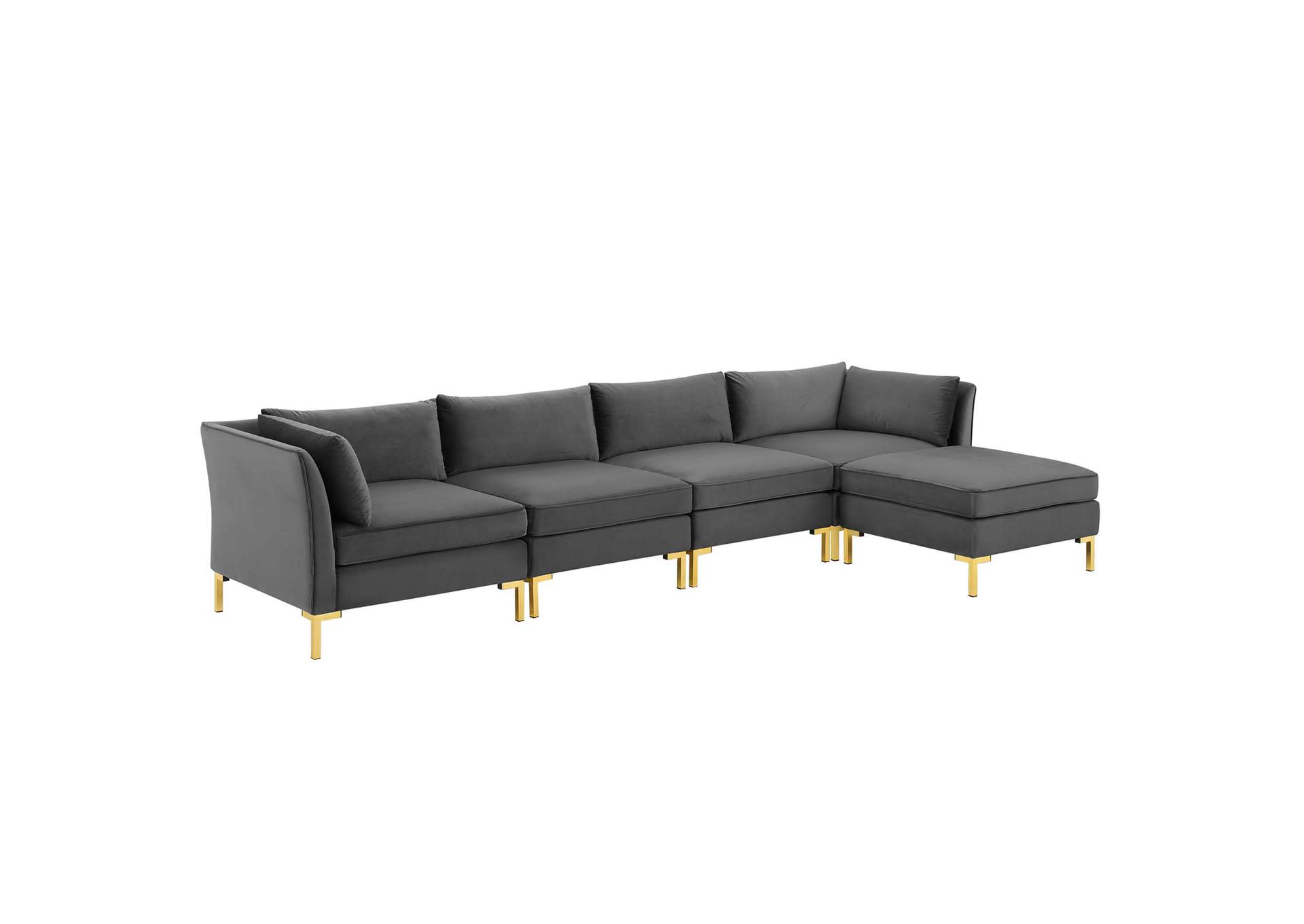 Gray Ardent 5-Piece Performance Velvet Sectional Sofa,Modway