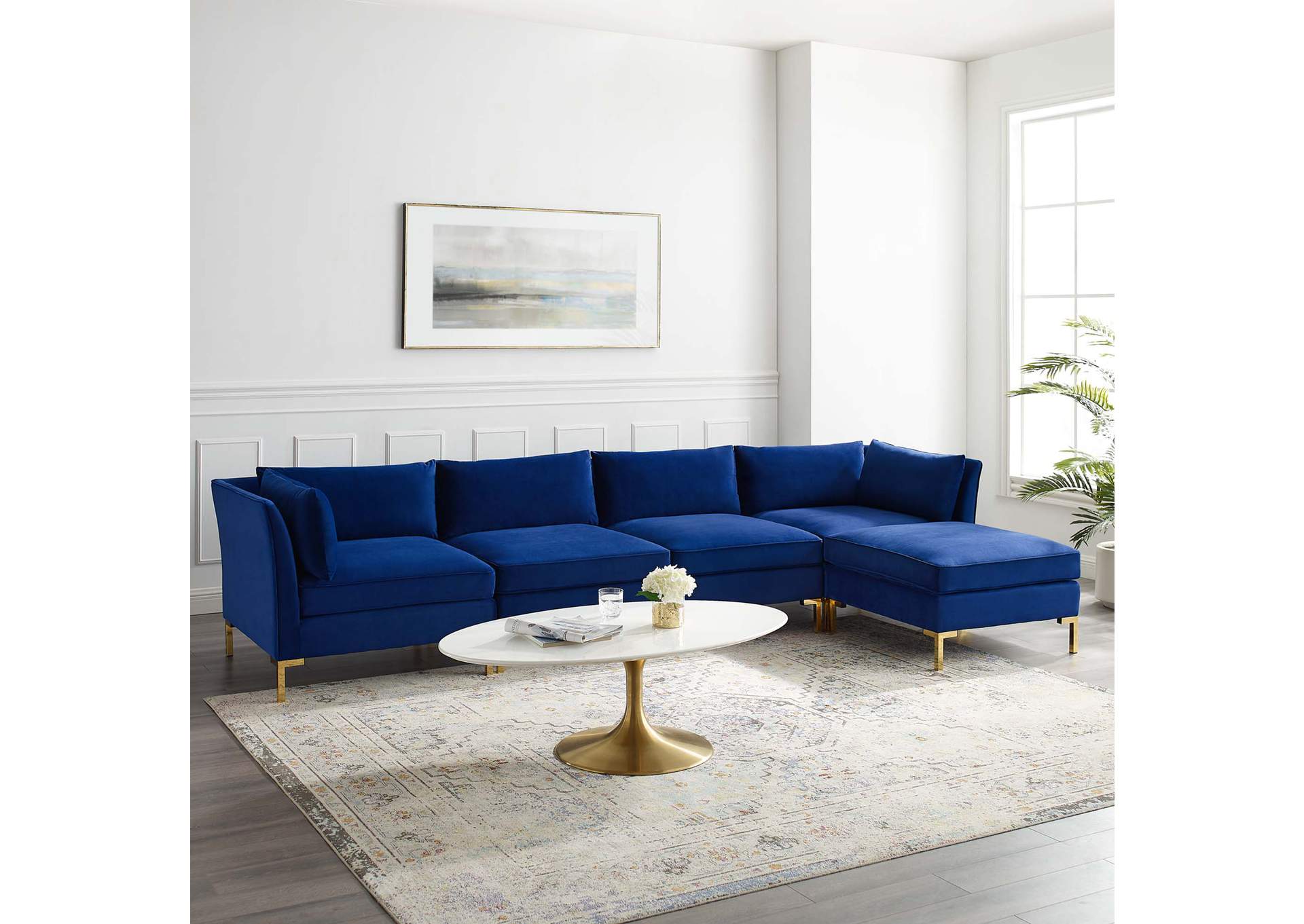 Navy Ardent 5-Piece Performance Velvet Sectional Sofa,Modway