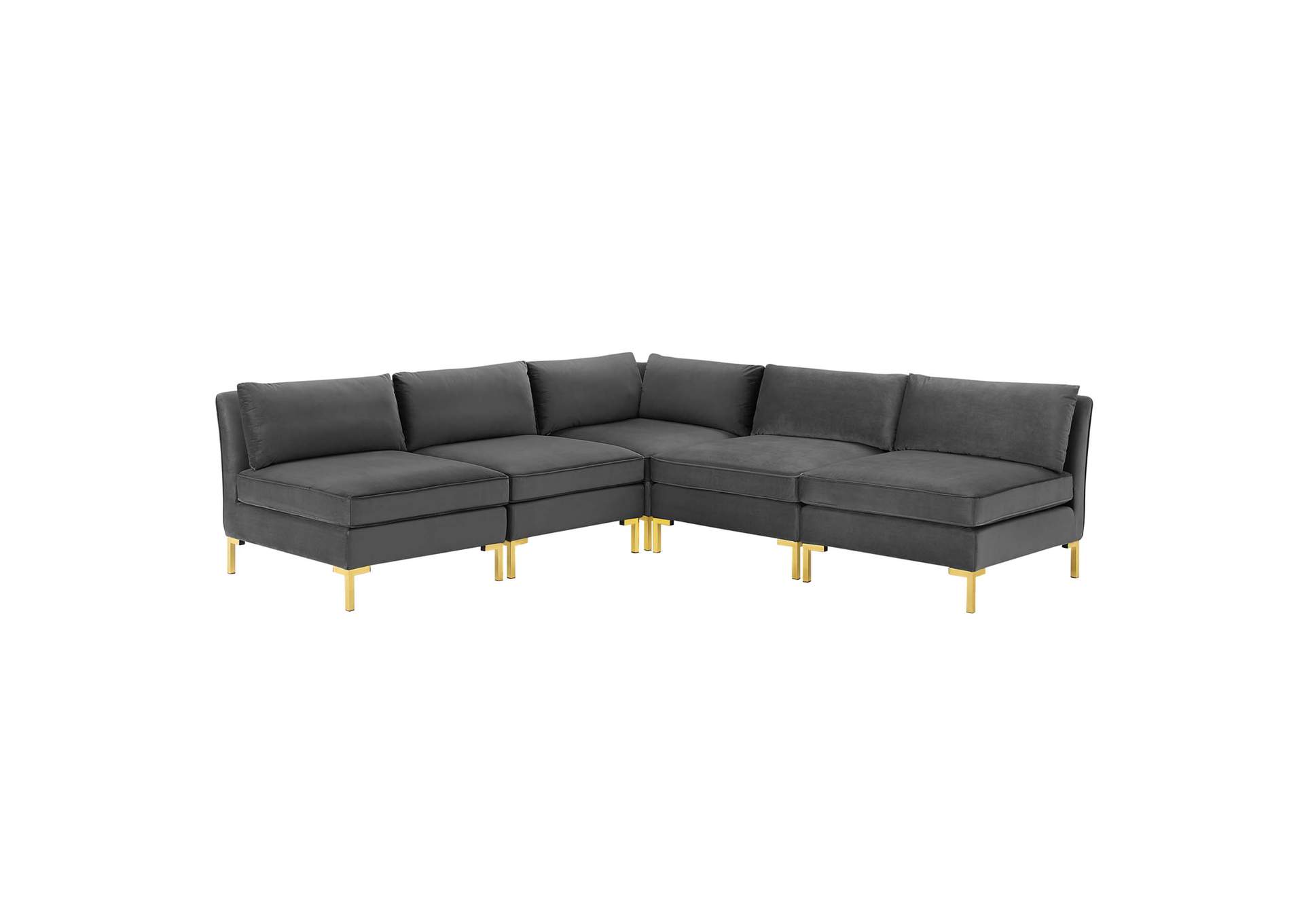 Gray Ardent 5-Piece Performance Velvet Sectional Sofa,Modway
