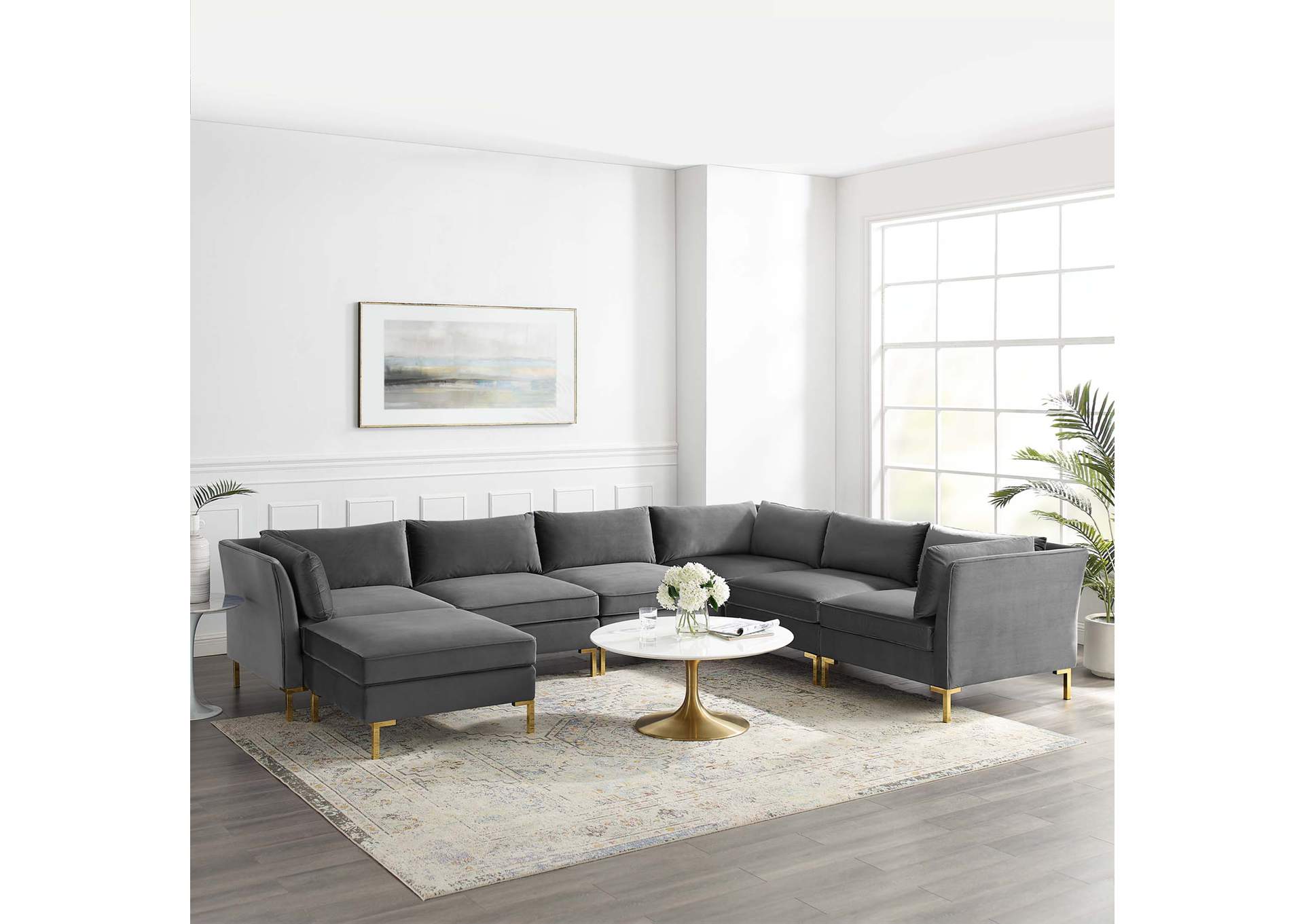 Gray Ardent 7-Piece Performance Velvet Sectional Sofa,Modway