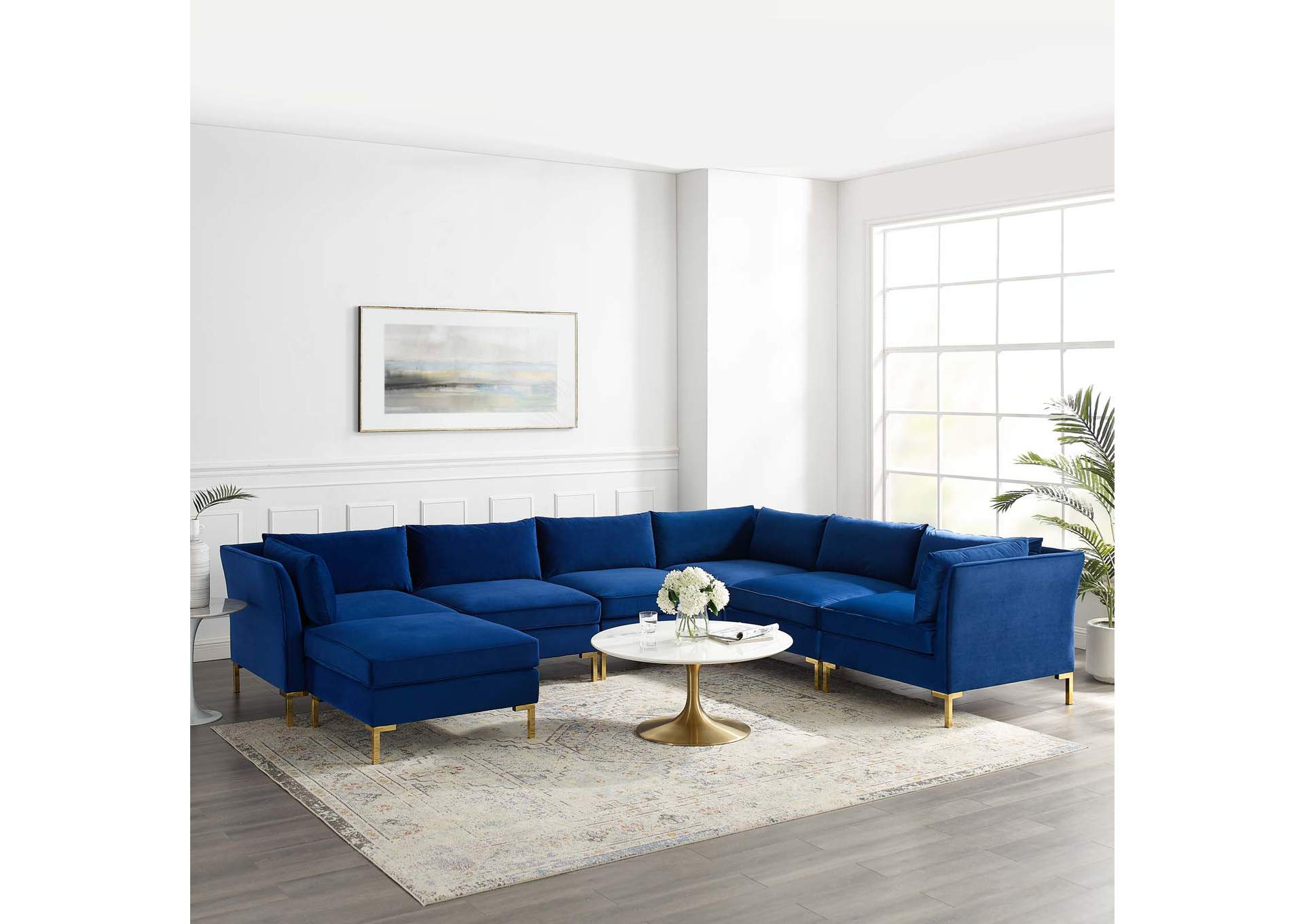 Navy Ardent 7-Piece Performance Velvet Sectional Sofa,Modway