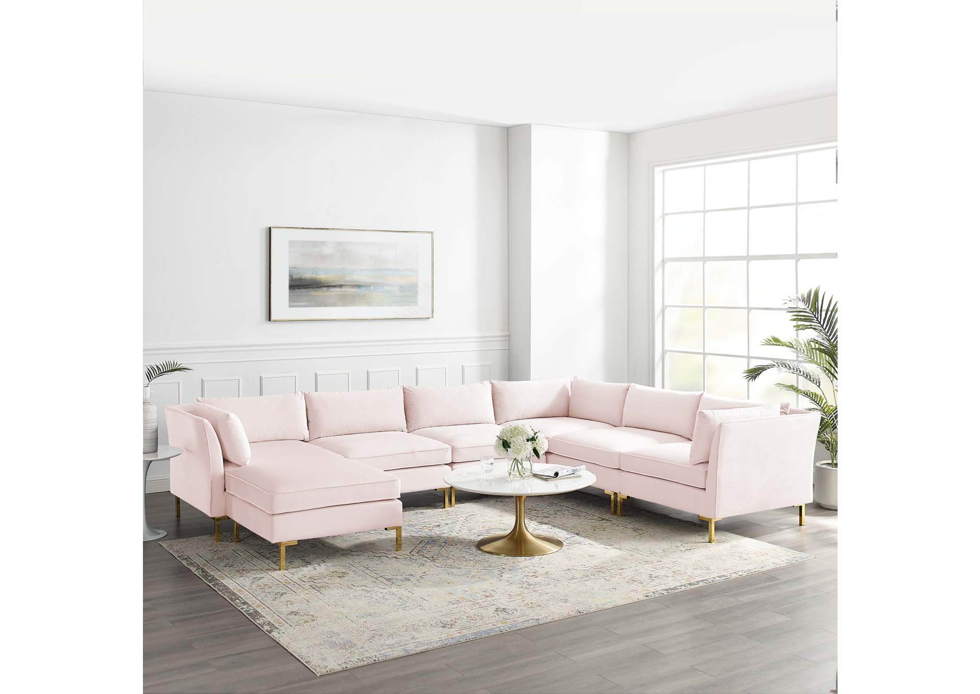 Pink Ardent 7-Piece Performance Velvet Sectional Sofa,Modway