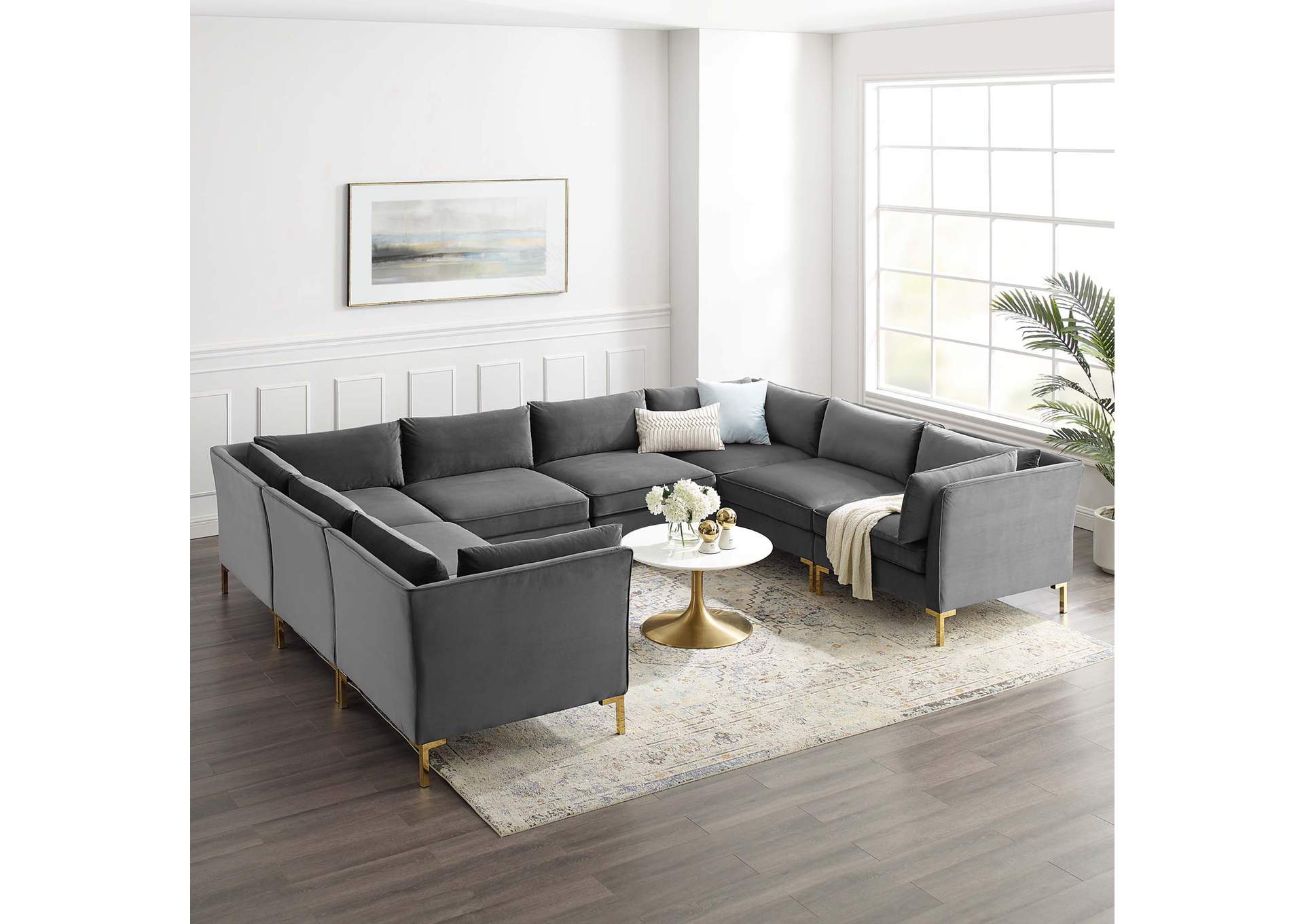 Gray Ardent 8-Piece Performance Velvet Sectional Sofa,Modway