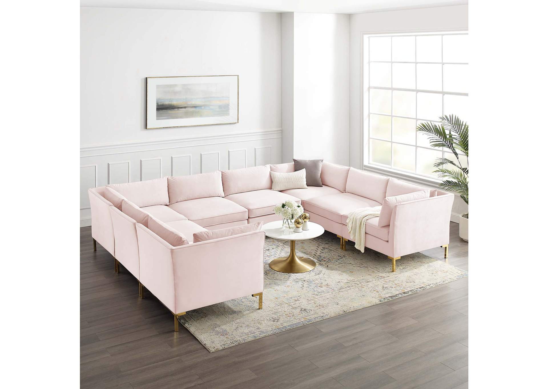 Pink Ardent 8-Piece Performance Velvet Sectional Sofa,Modway