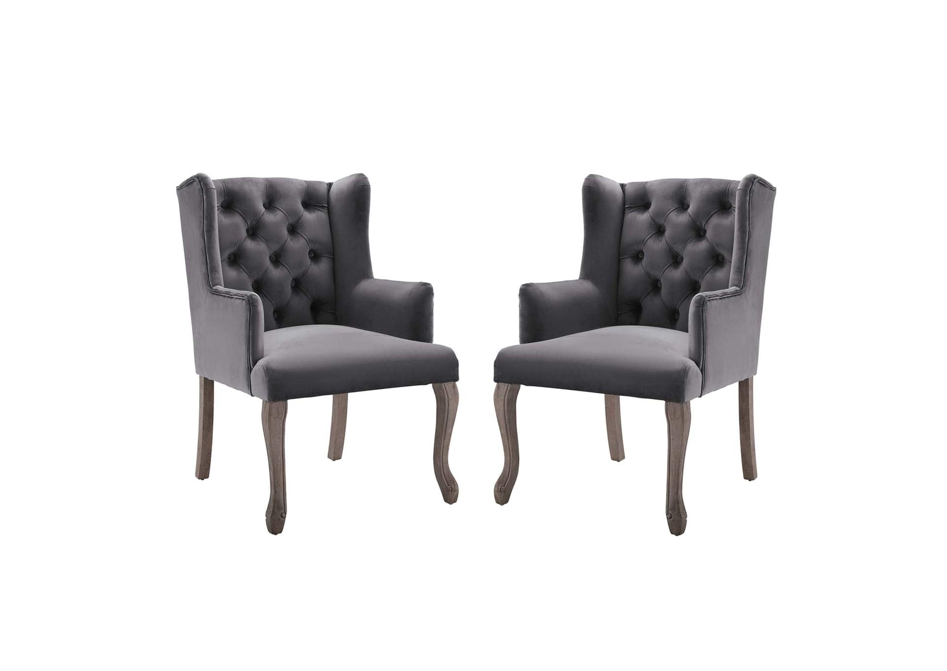 Gray Realm Arm Dining Chair Performance Velvet [Set of 2],Modway