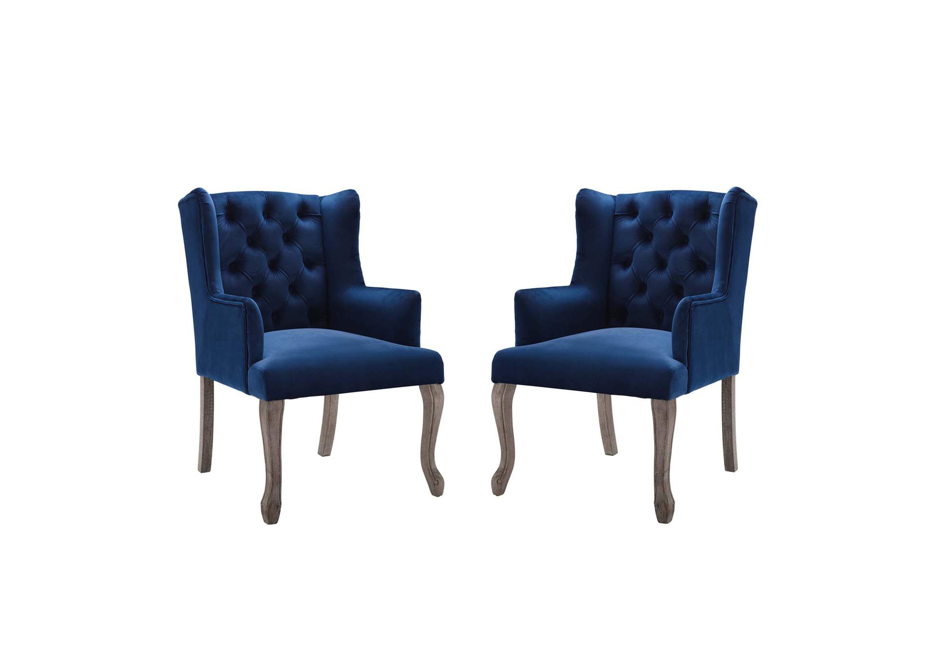 Navy Realm Arm Dining Chair Performance Velvet [Set of 2],Modway