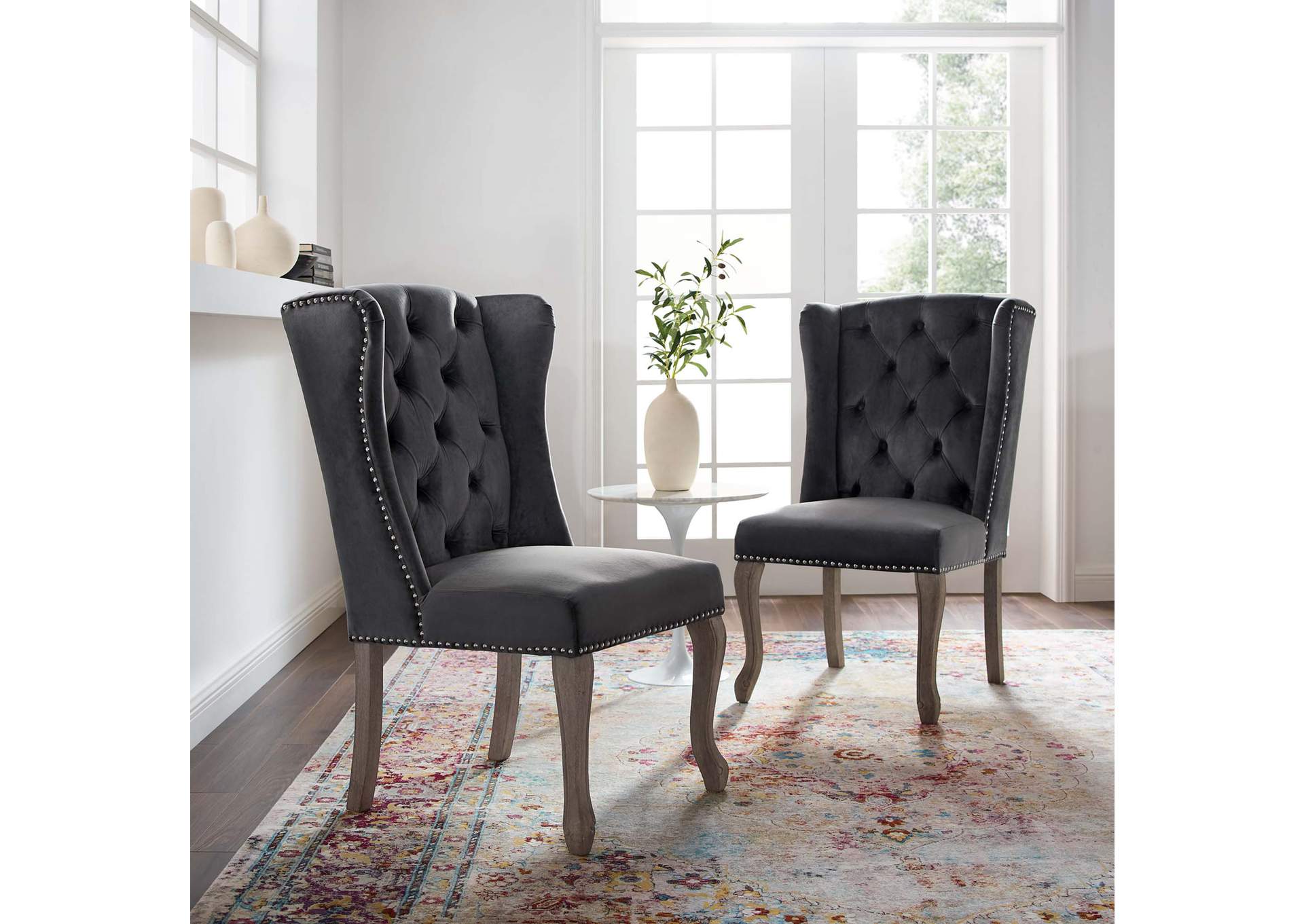 Gray Apprise Side Chair Performance Velvet [Set of 2],Modway