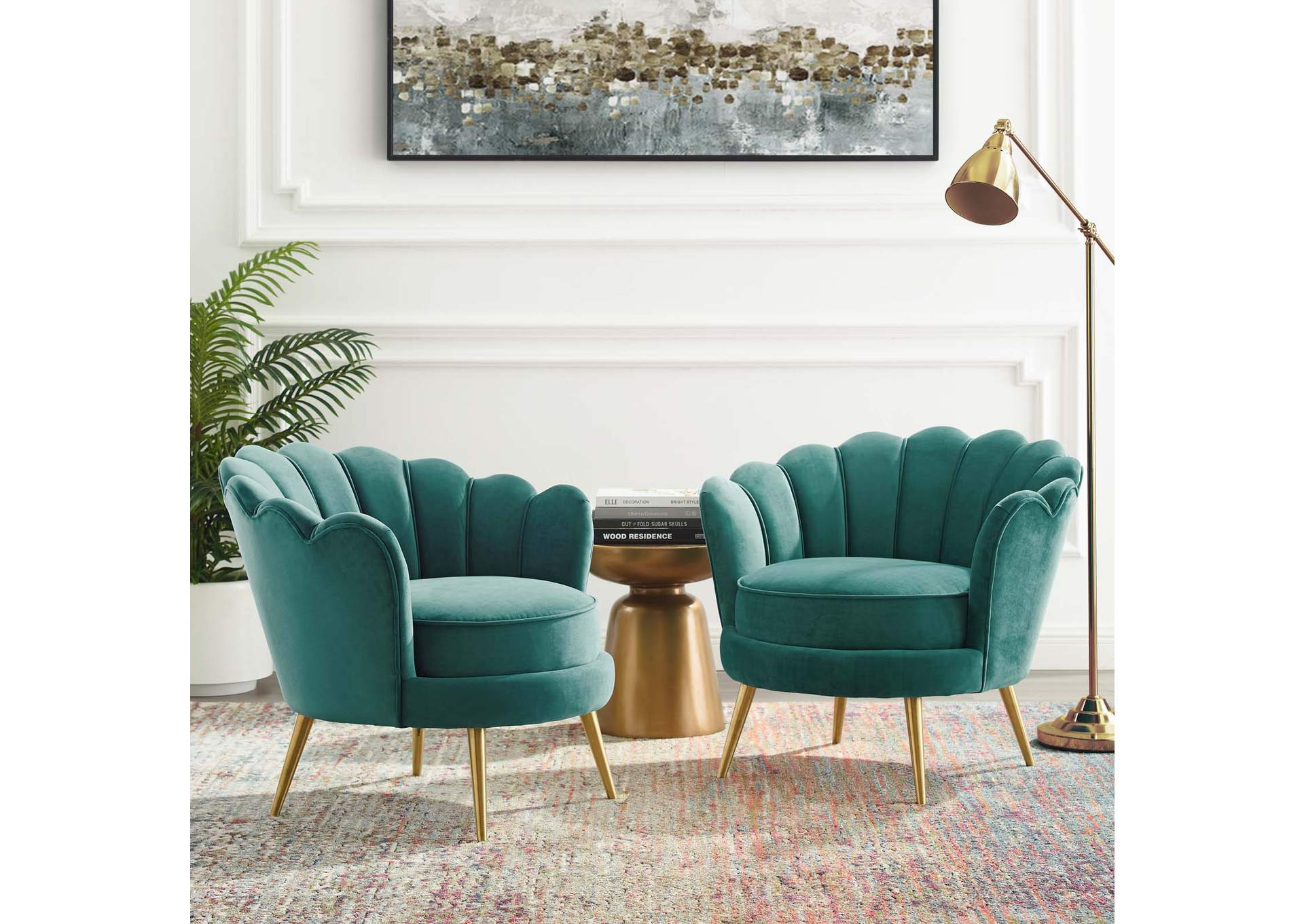 Teal Admire Accent Arm Chair Performance Velvet [Set of 2],Modway