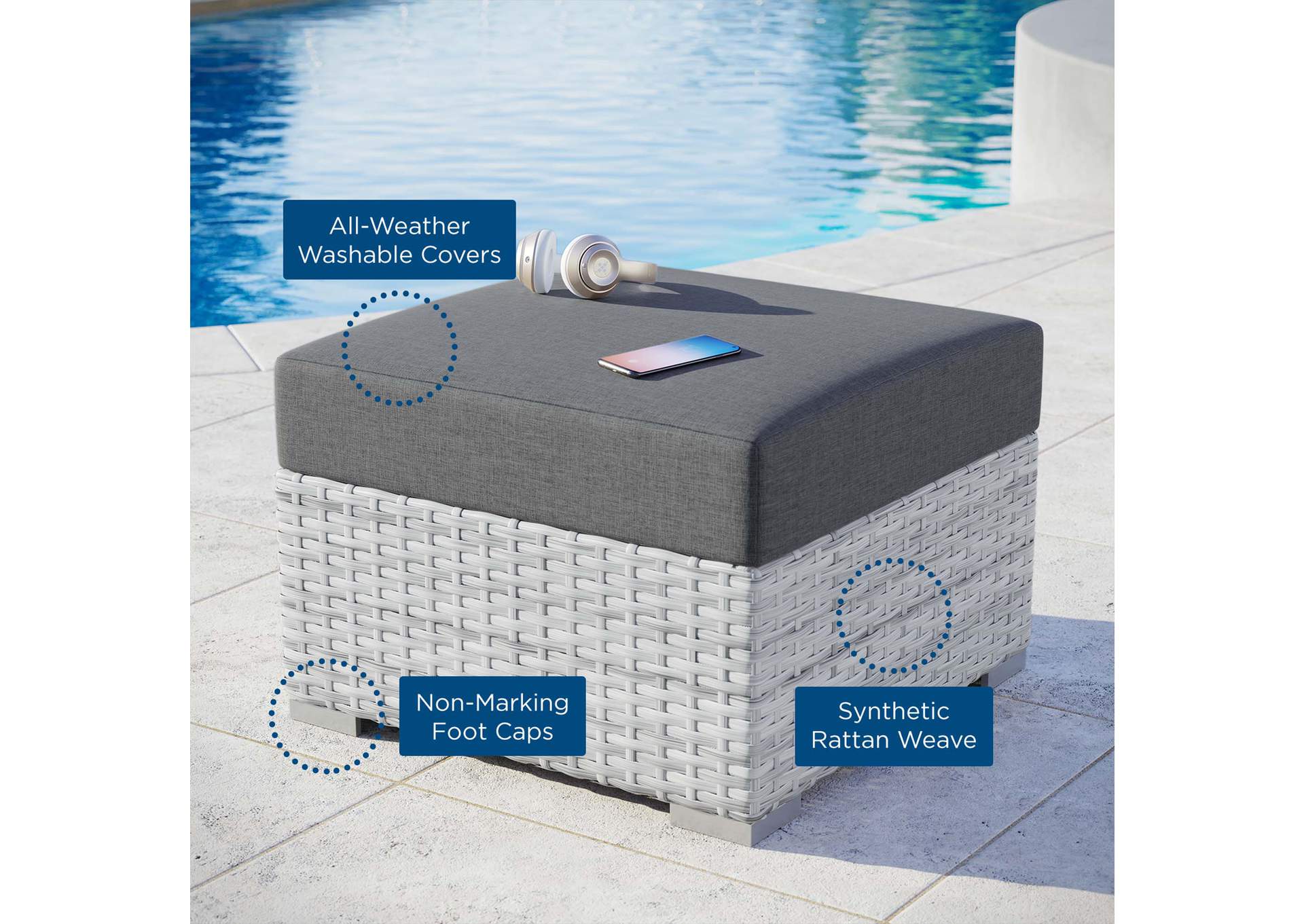 Convene Outdoor Patio Ottoman,Modway