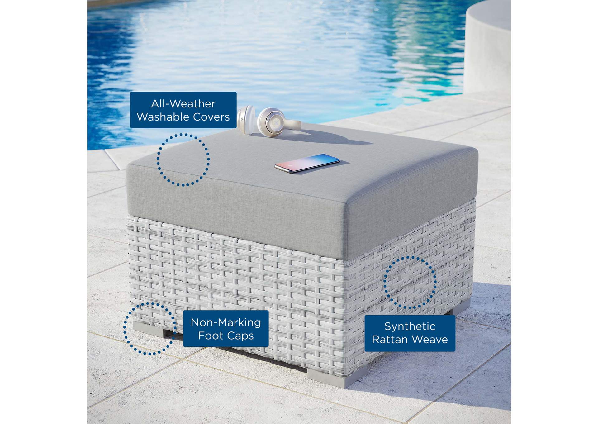 Convene Outdoor Patio Ottoman,Modway