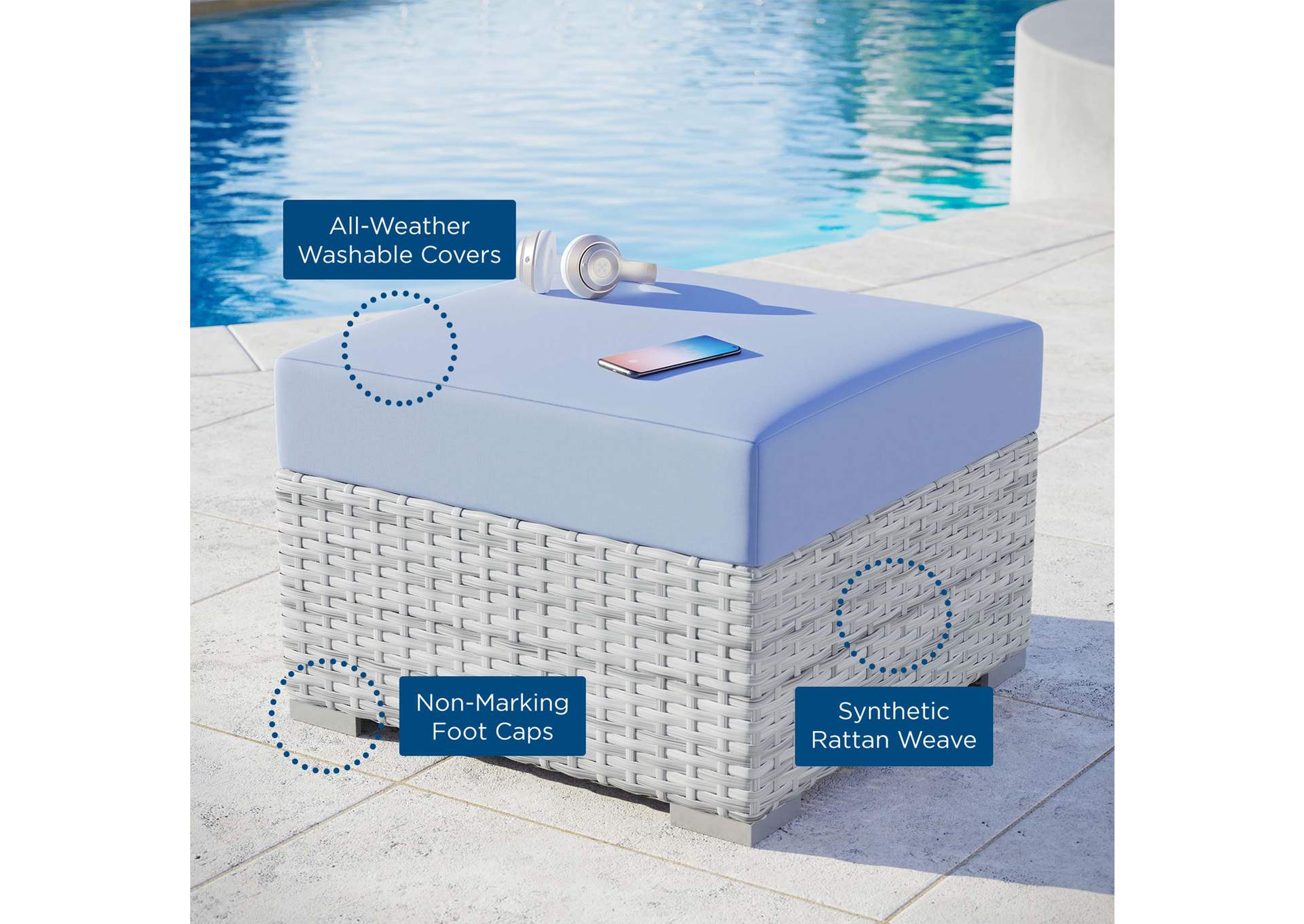 Convene Outdoor Patio Ottoman,Modway