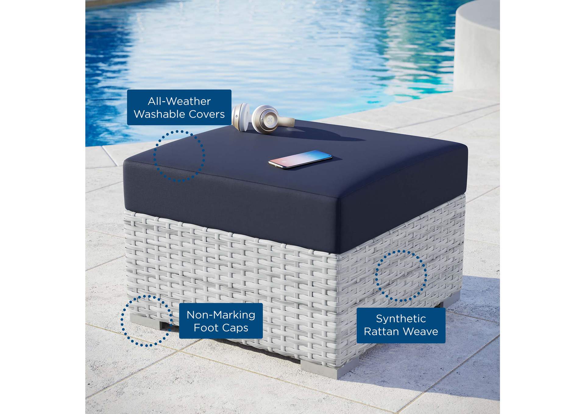 Convene Outdoor Patio Ottoman,Modway