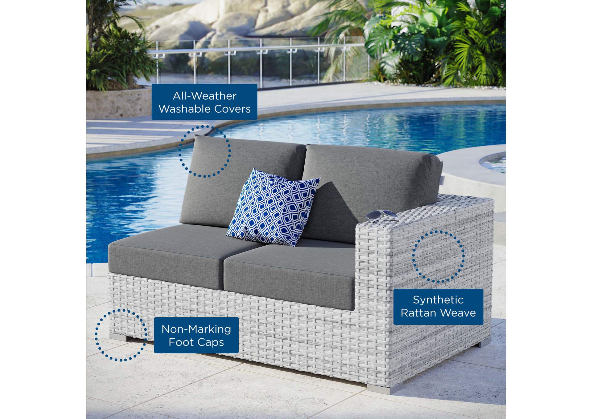 Convene Outdoor Patio Right-Arm Loveseat,Modway