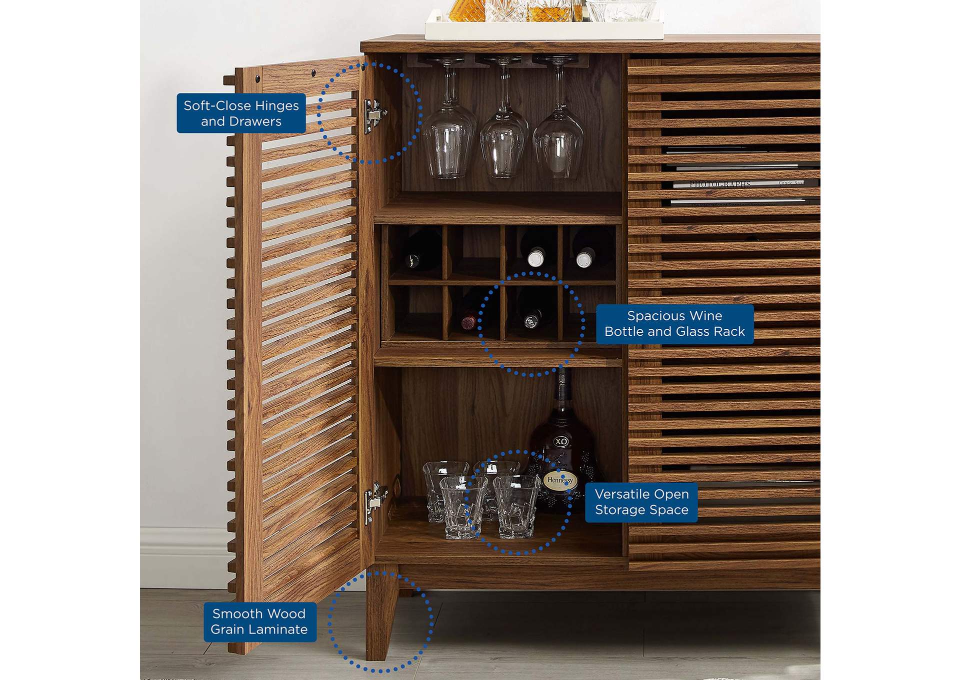 Walnut Render Bar Cabinet,Modway