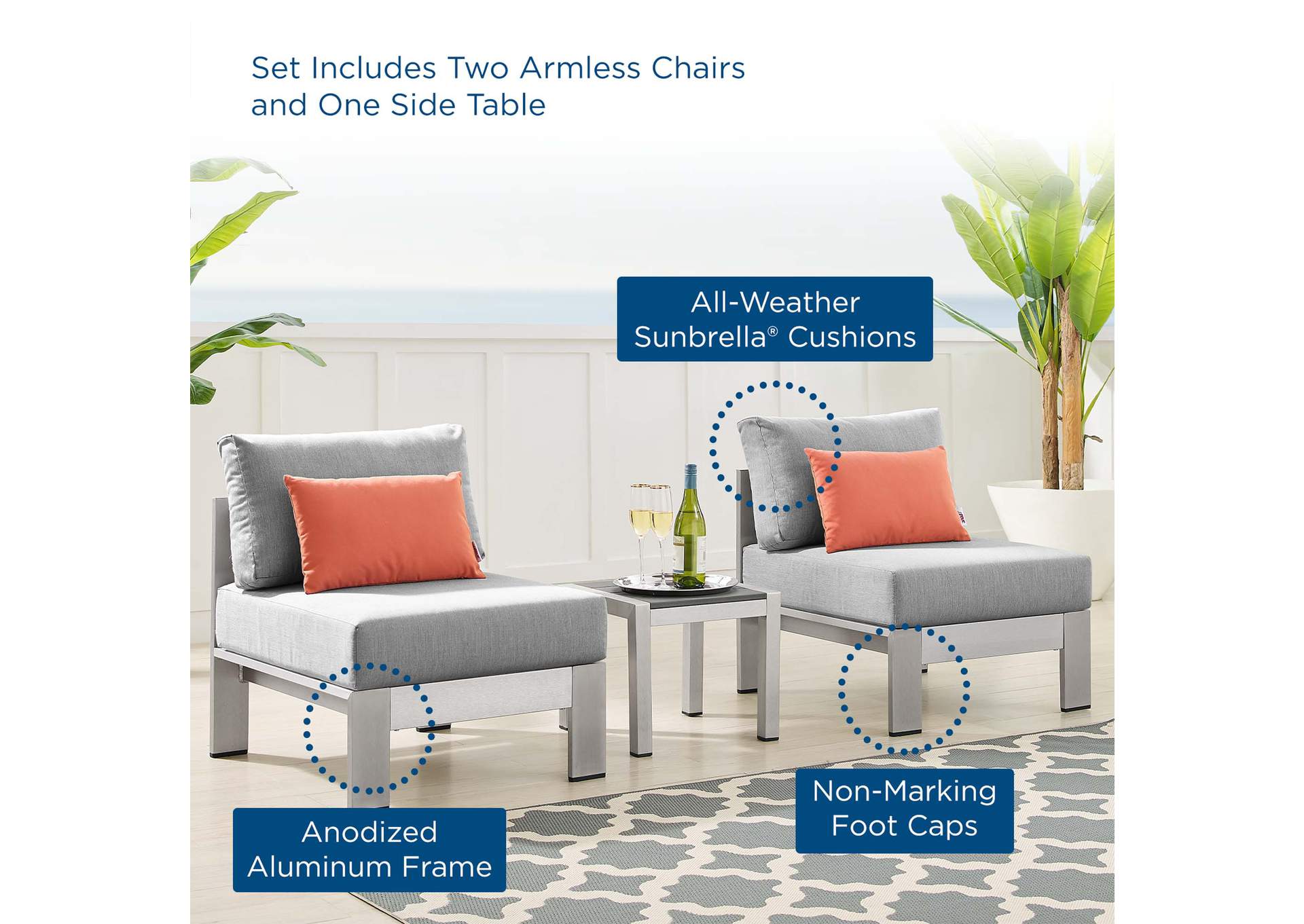 Silver Gray Shore Sunbrella,Modway