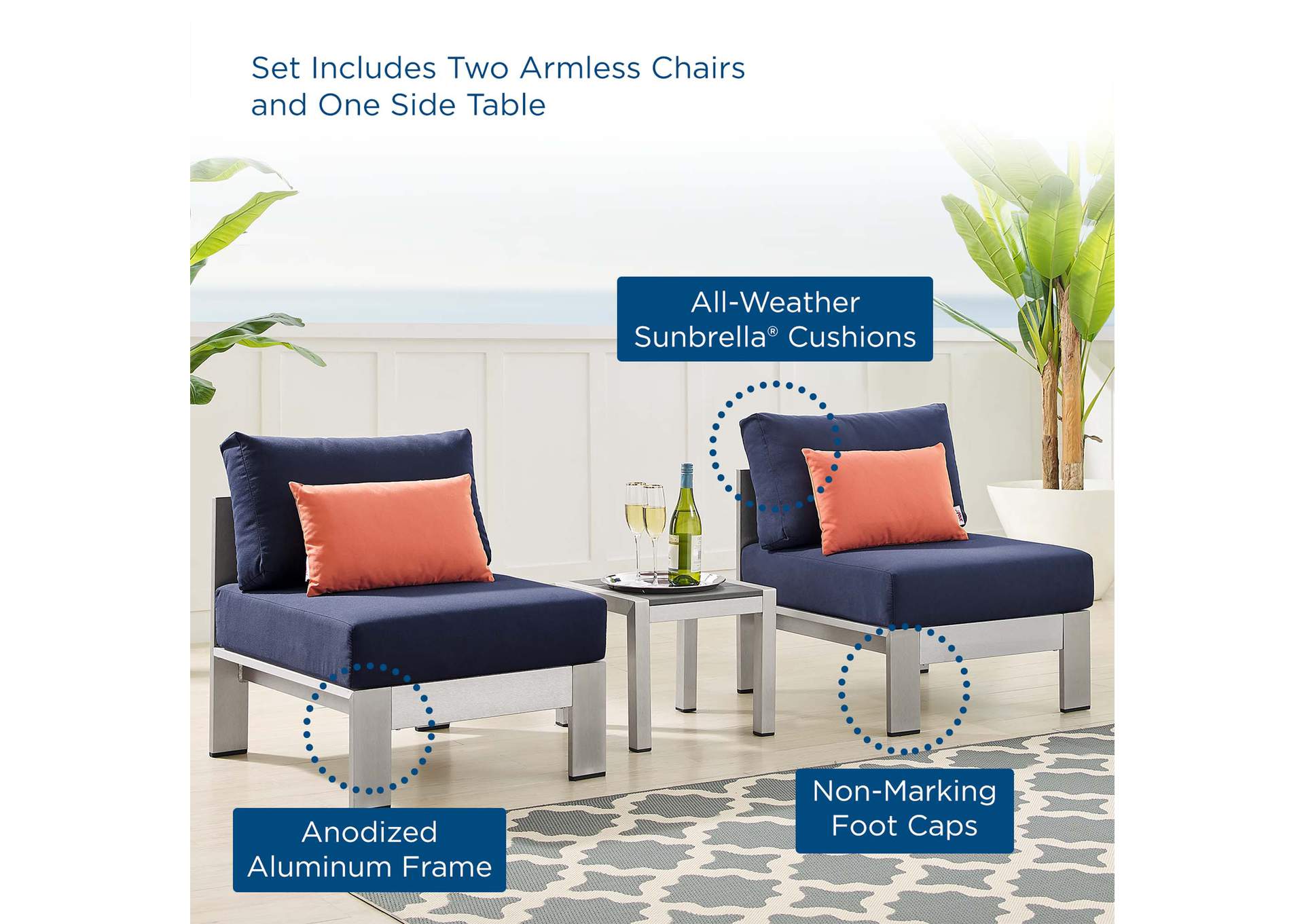 Silver Navy Shore Sunbrella,Modway