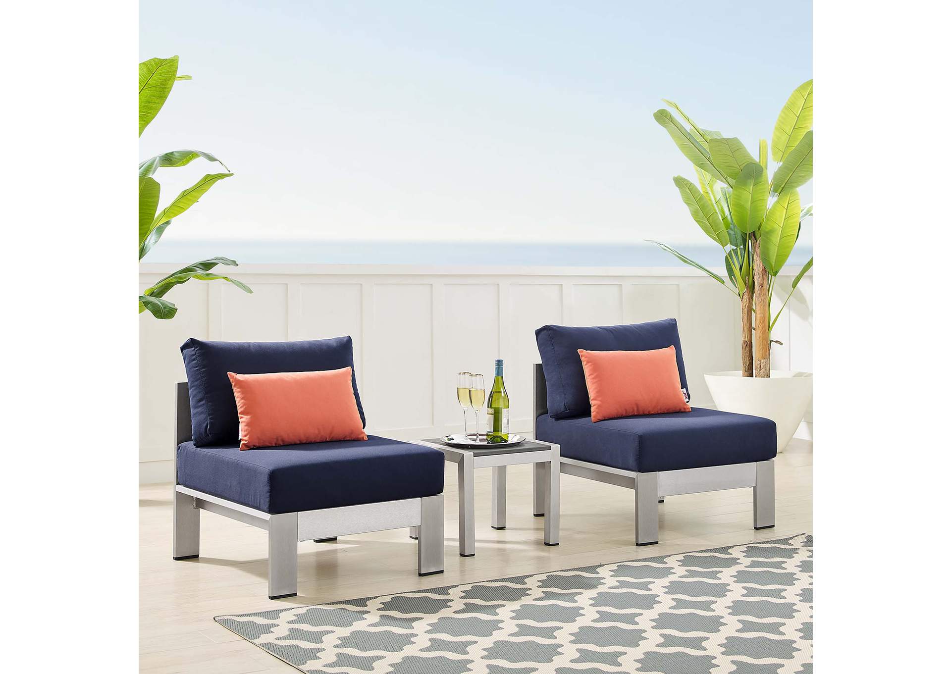 Silver Navy Shore Sunbrella,Modway