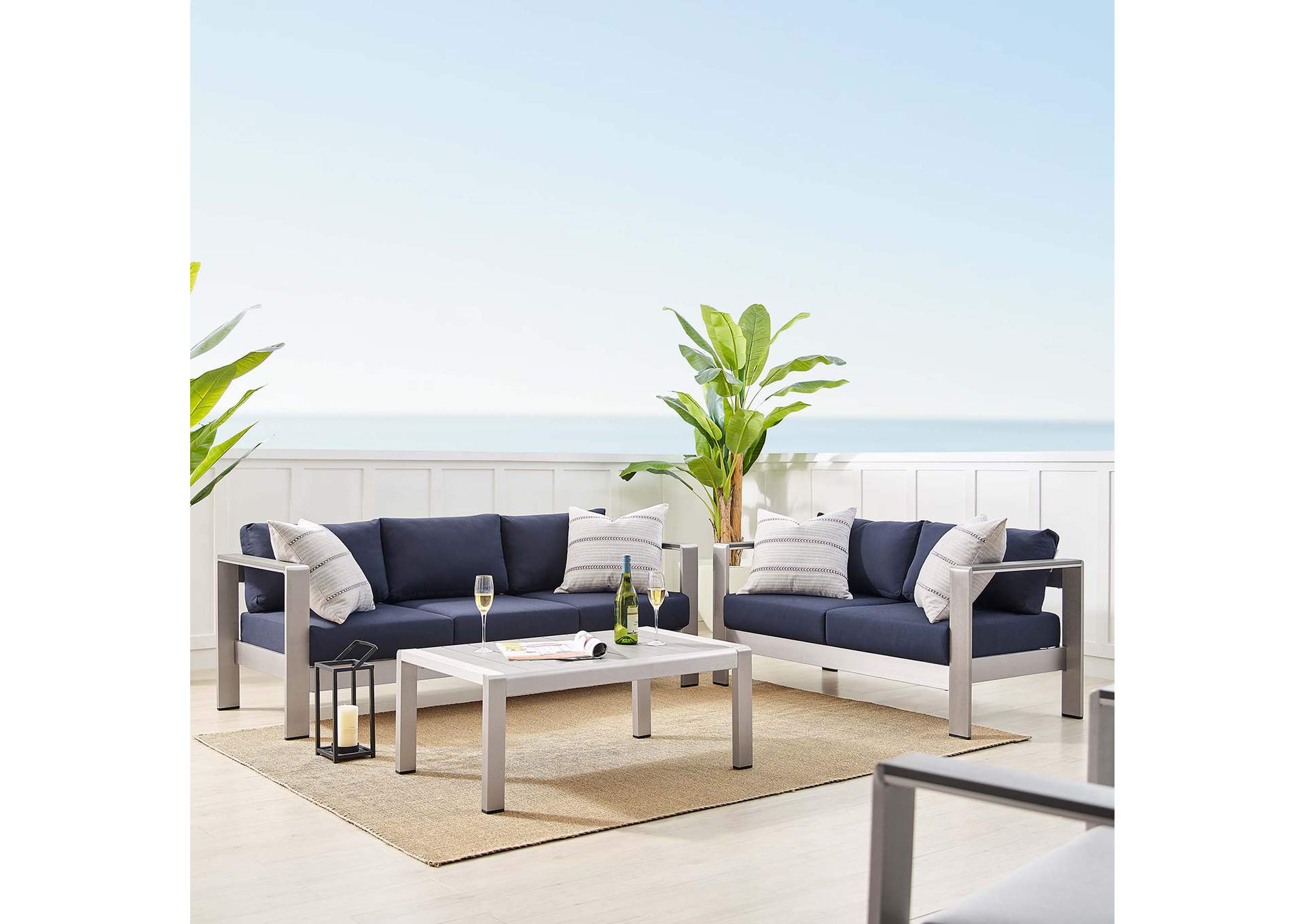 Silver Navy Shore Sunbrella,Modway