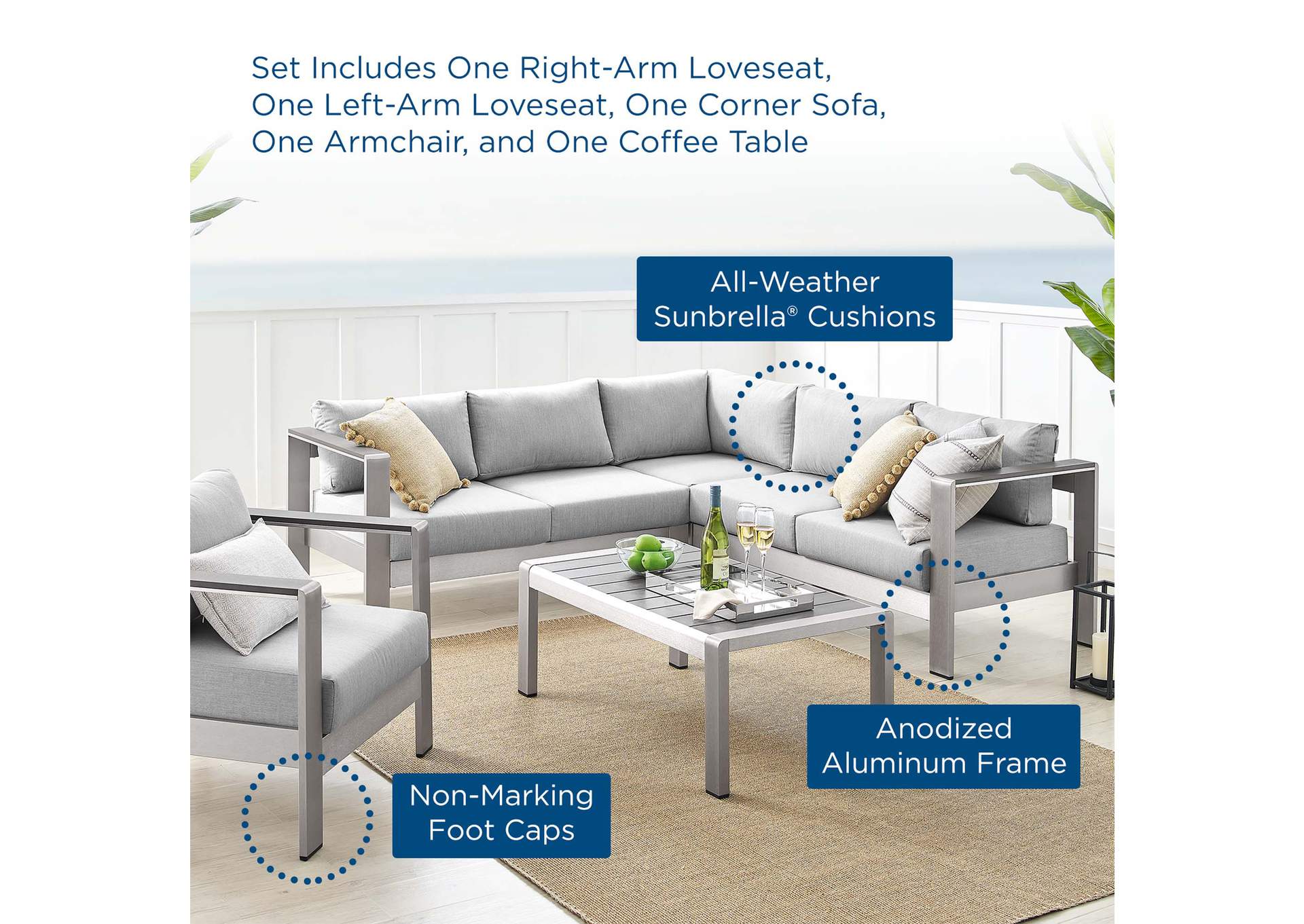 Silver Gray Shore Sunbrella,Modway