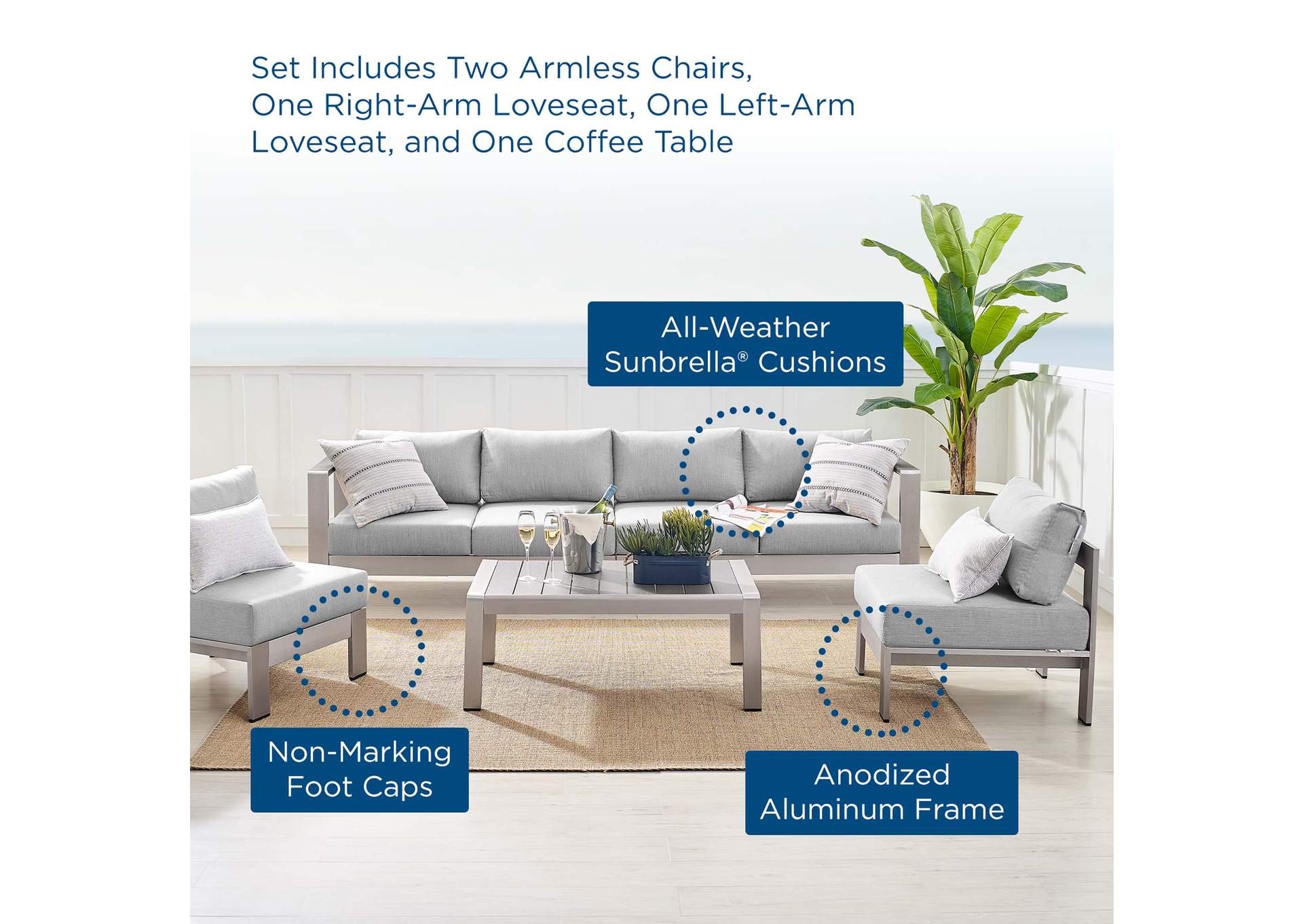 Silver Gray Shore Sunbrella,Modway