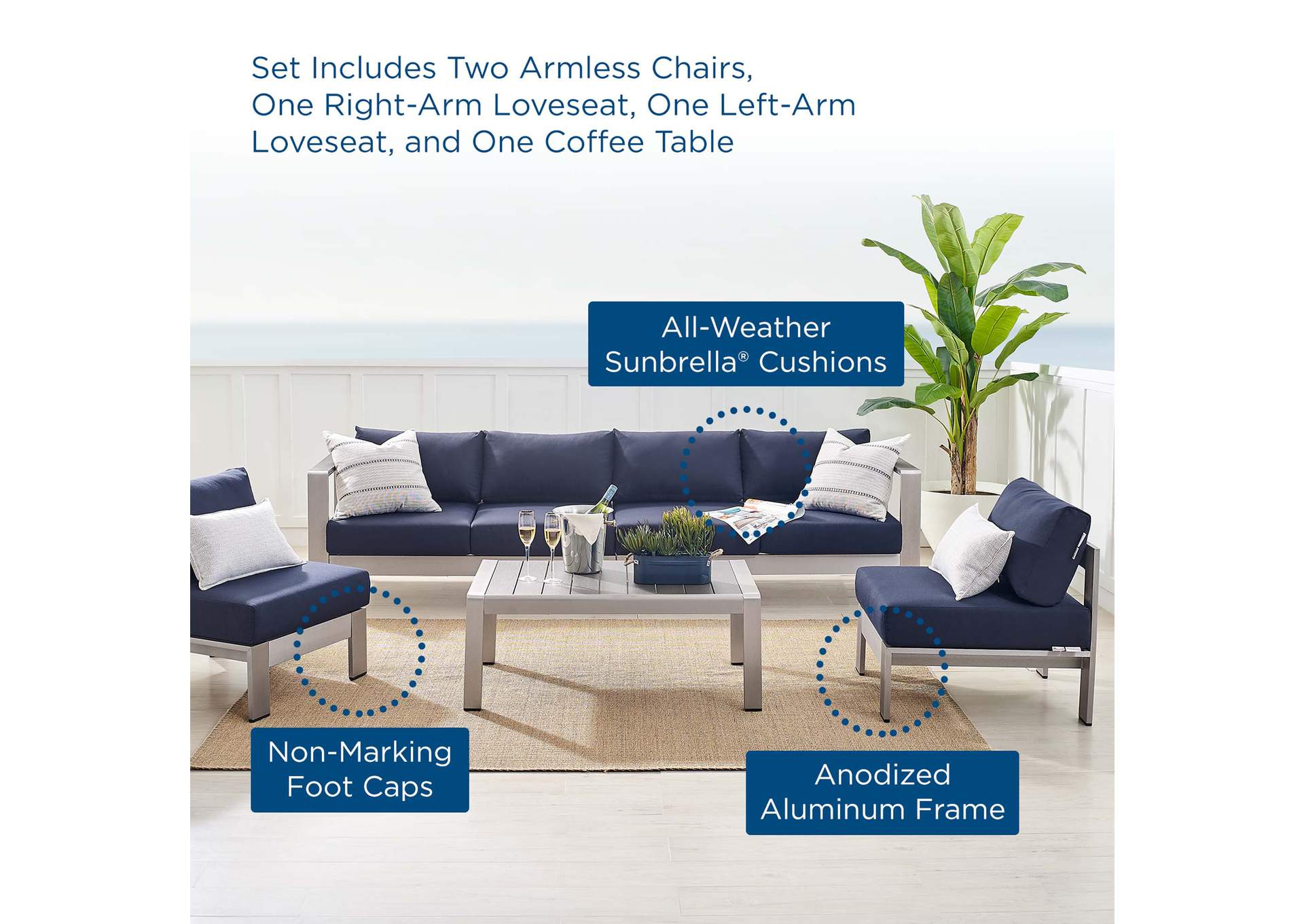 Silver Navy Shore Sunbrella,Modway