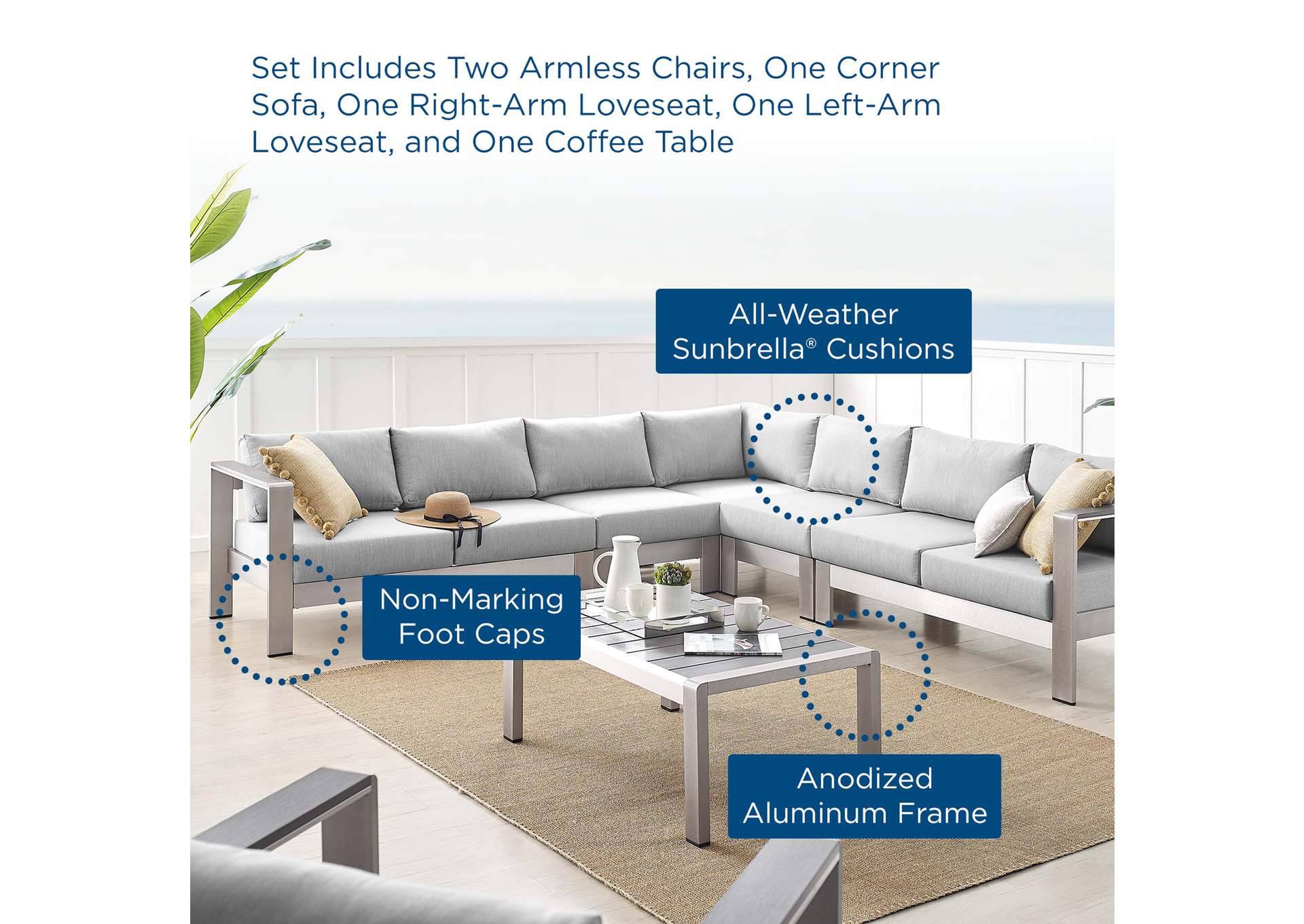 Silver Gray Shore Sunbrella,Modway