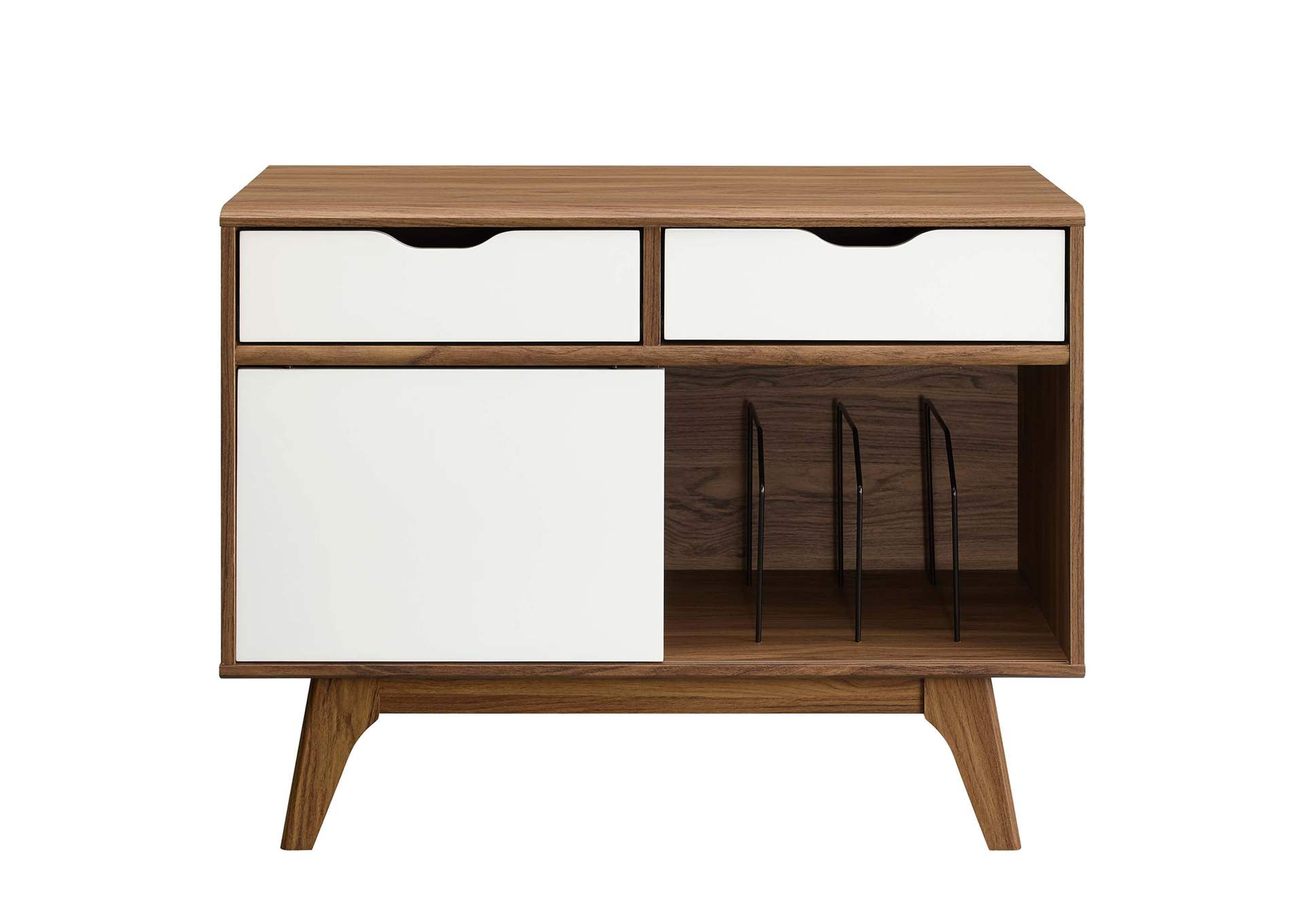 Walnut White Envision Vinyl Record Display Stand,Modway