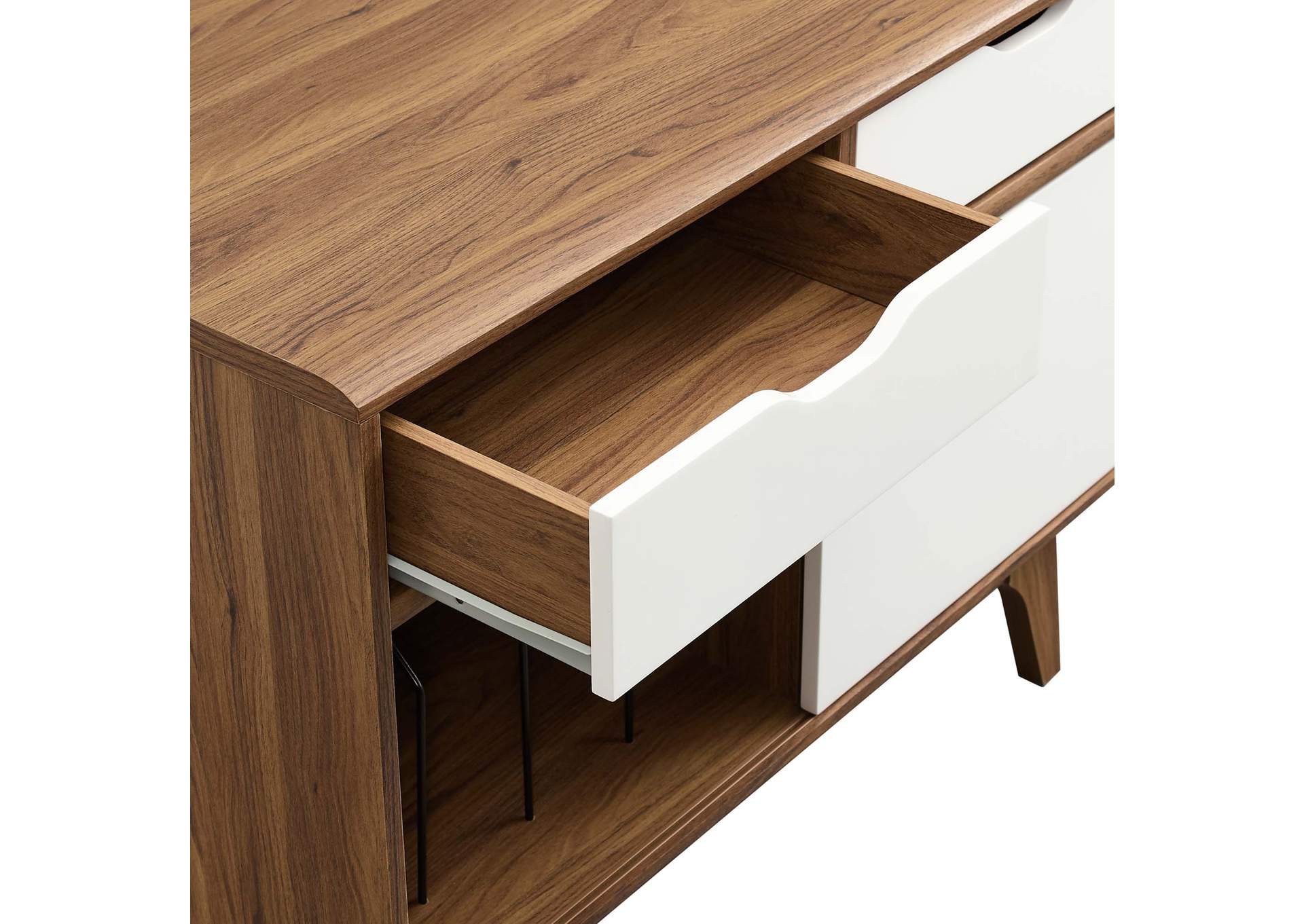 Walnut White Envision Vinyl Record Display Stand,Modway