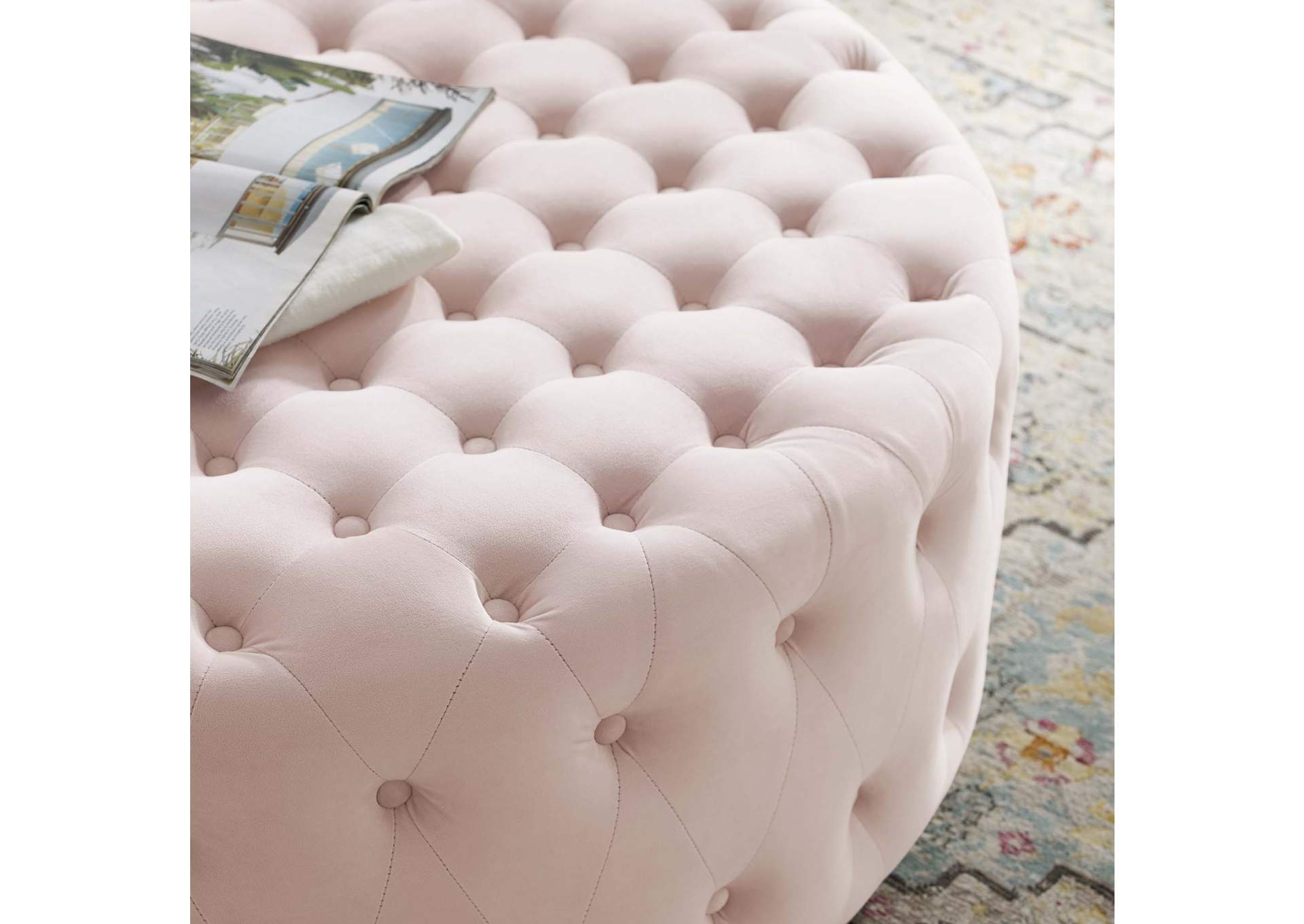 Pink Ensconce Tufted Performance Velvet Round Ottoman,Modway
