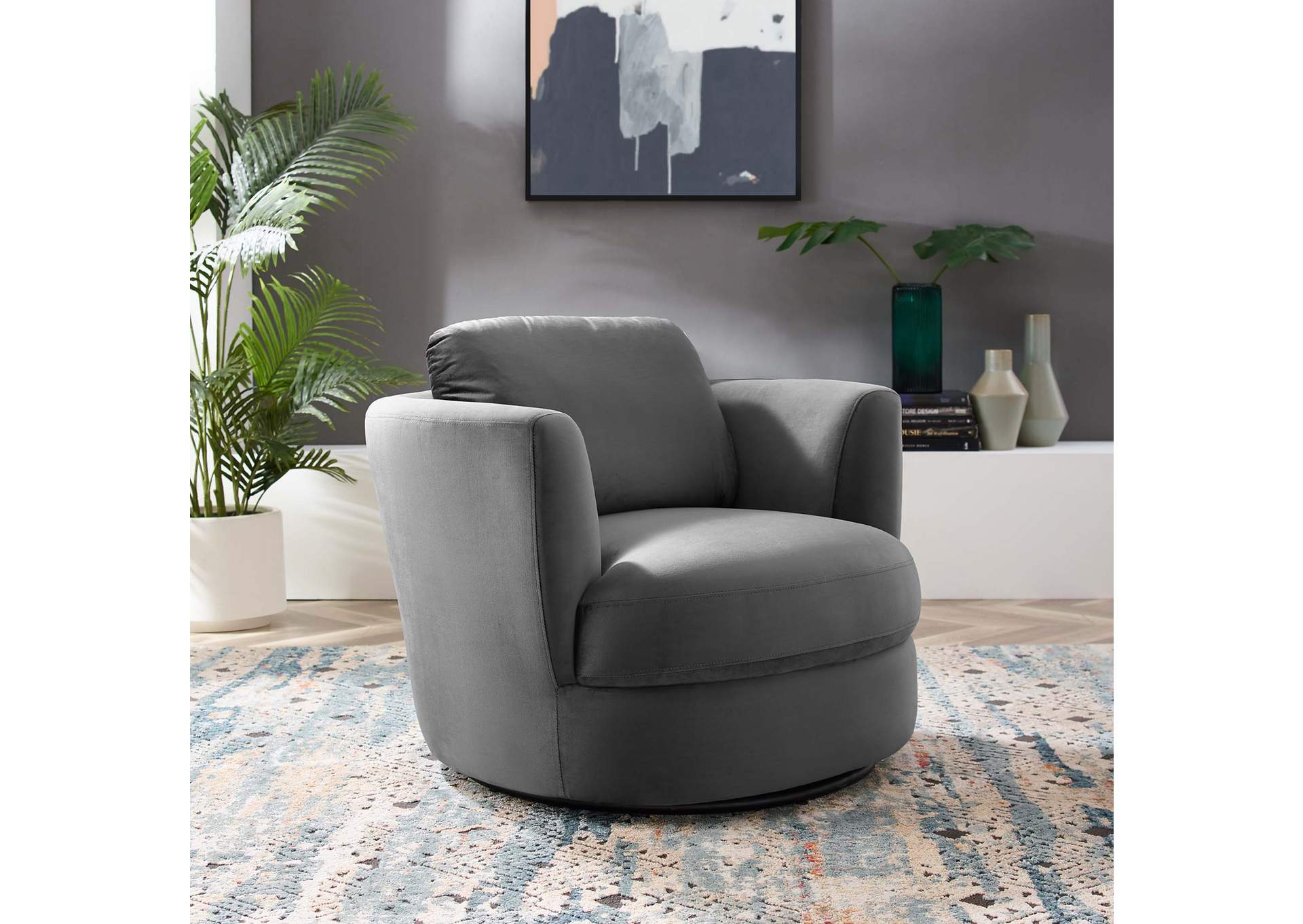 Gray Pirouette Performance Velvet Swivel Arm Chair,Modway