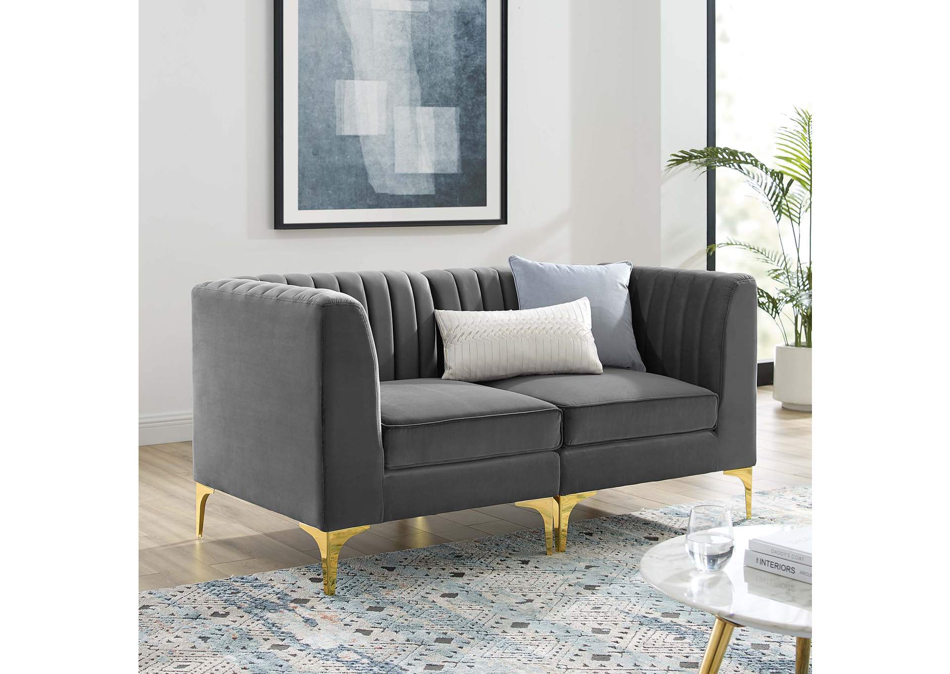 Gray Triumph Channel Tufted Performance Velvet Loveseat,Modway