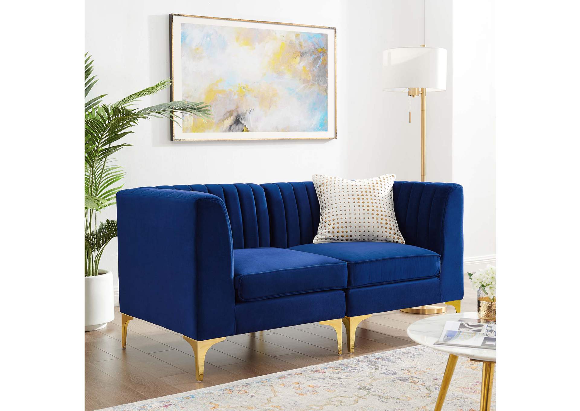 Navy Triumph Channel Tufted Performance Velvet Loveseat,Modway