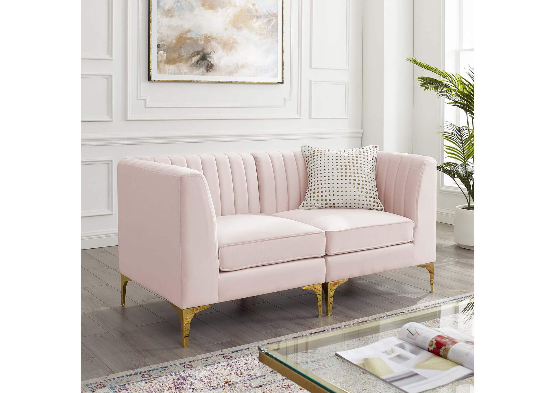 Pink Triumph Channel Tufted Performance Velvet Loveseat,Modway