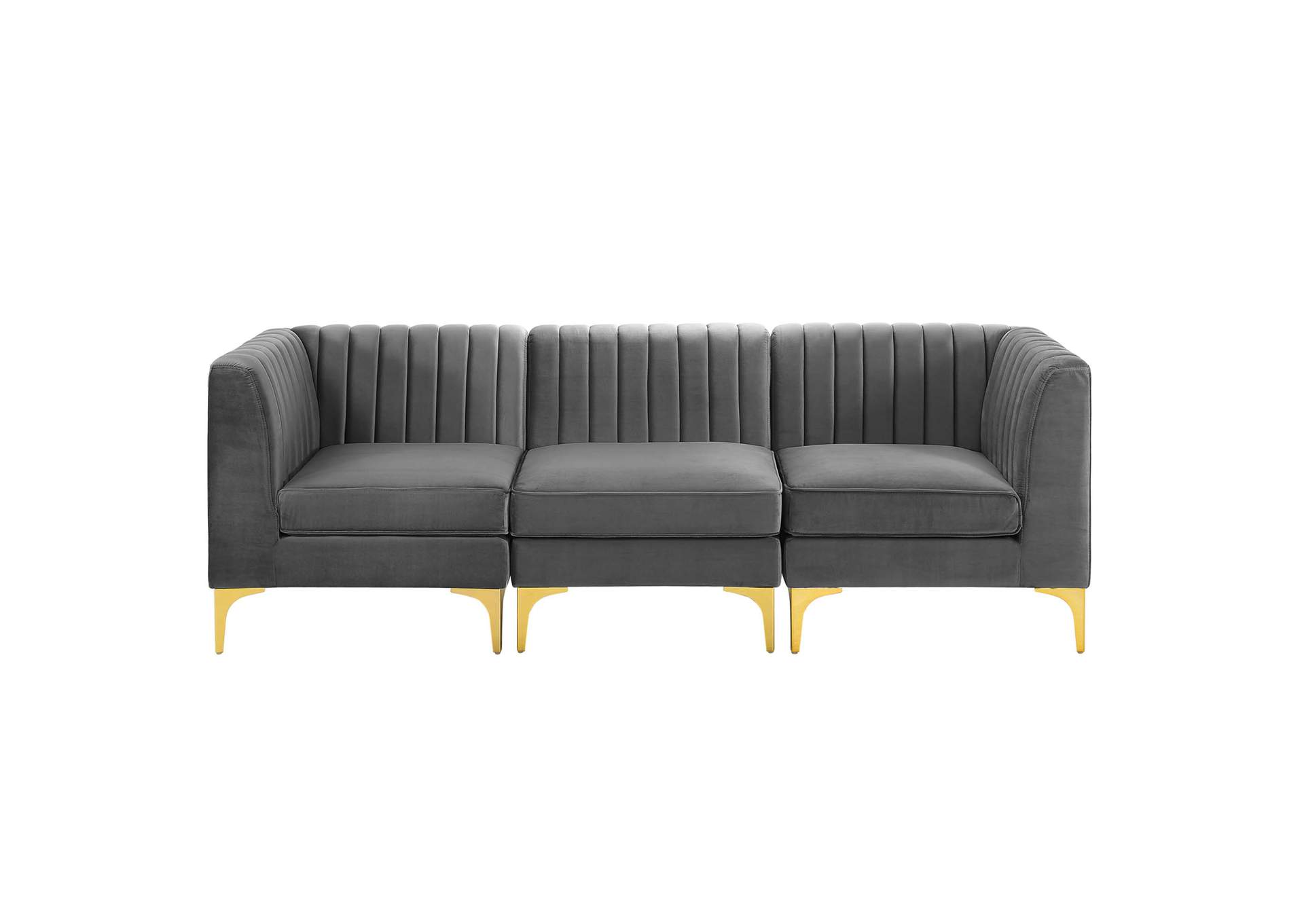 Gray Triumph Channel Tufted Performance Velvet 	3-Seater Sofa,Modway
