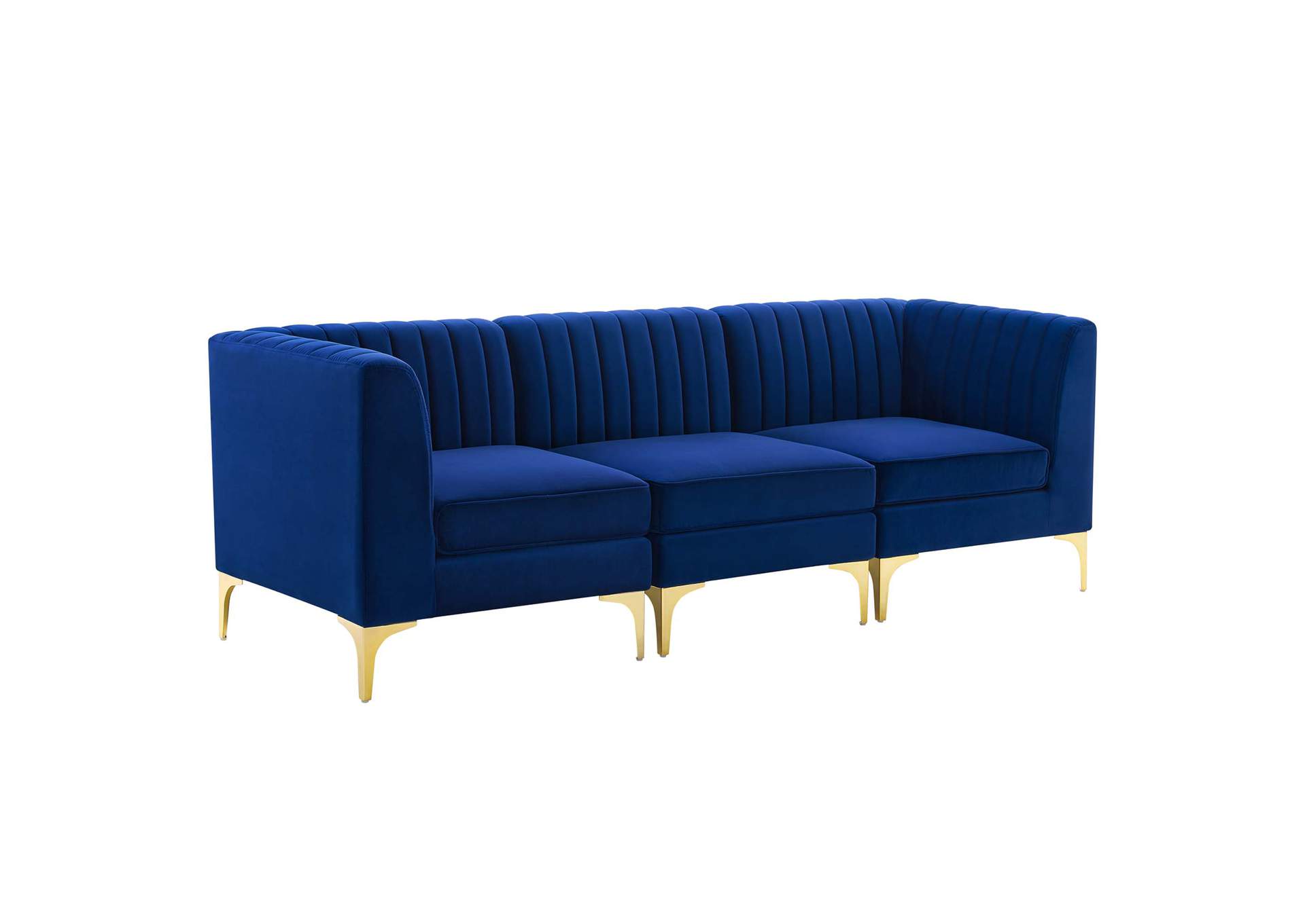 Navy Triumph Channel Tufted Performance Velvet 	3-Seater Sofa,Modway