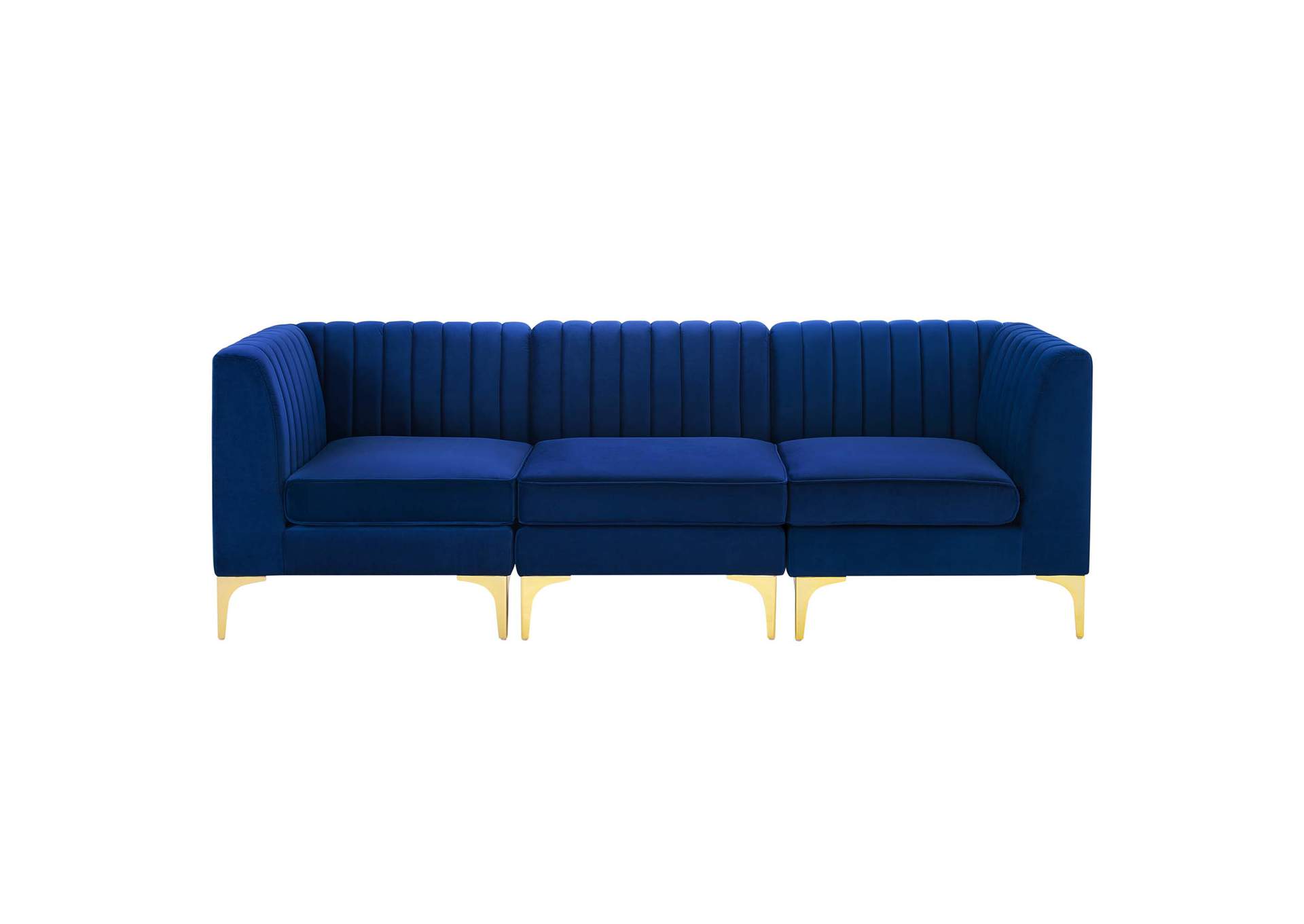 Navy Triumph Channel Tufted Performance Velvet 	3-Seater Sofa,Modway